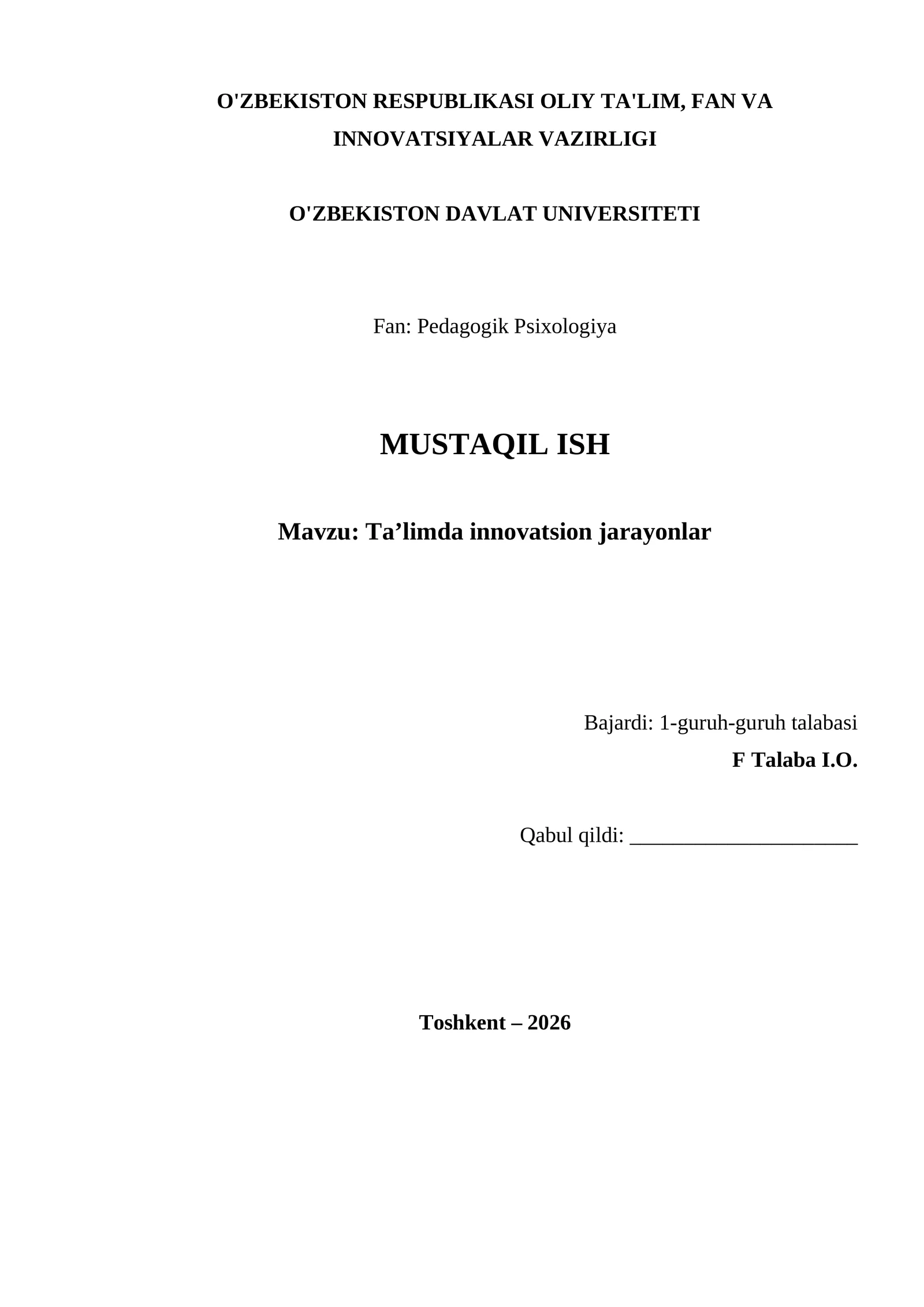 Ta’limda innovatsion jarayonlar