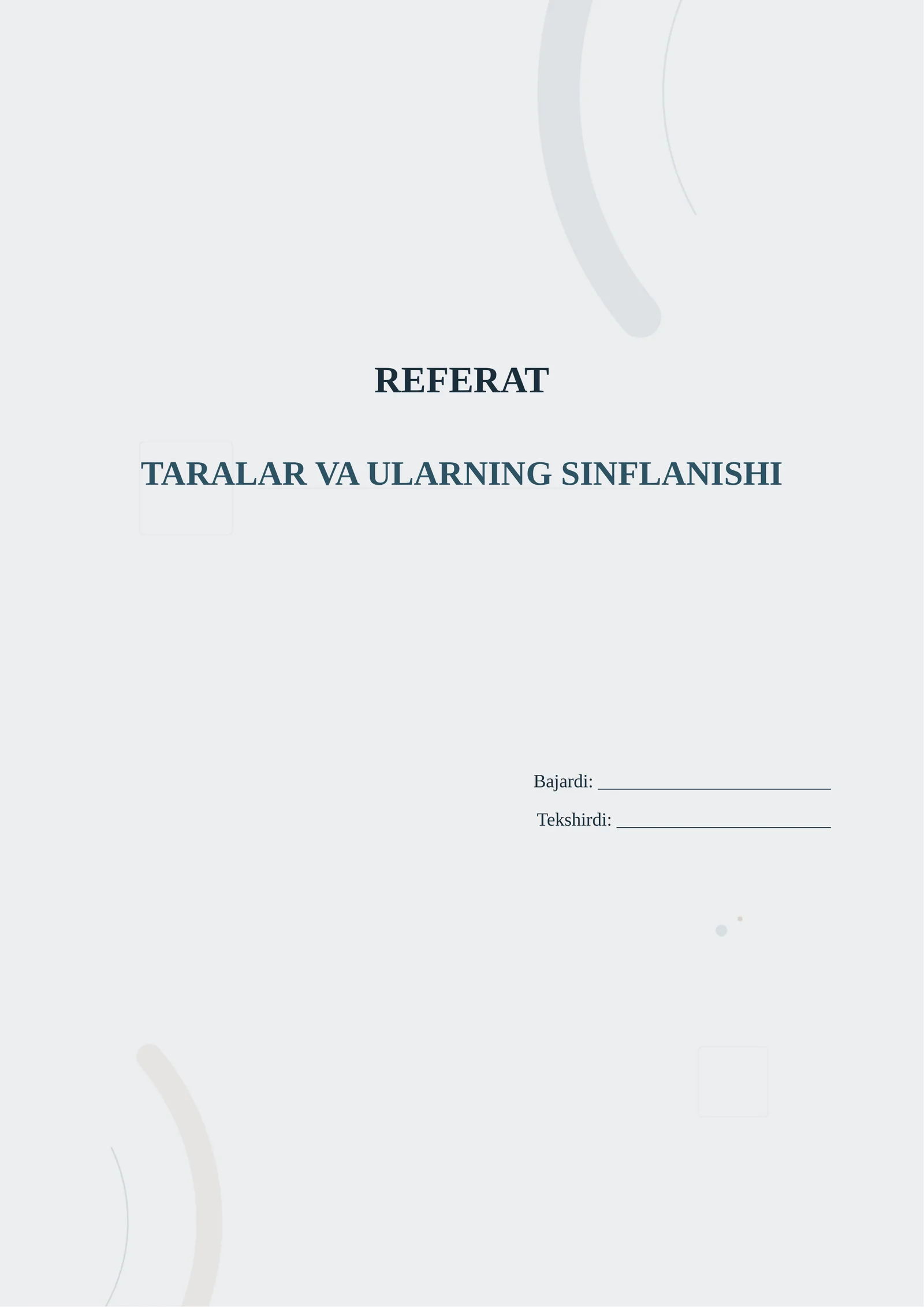 Taralar va ularning sinflanishi