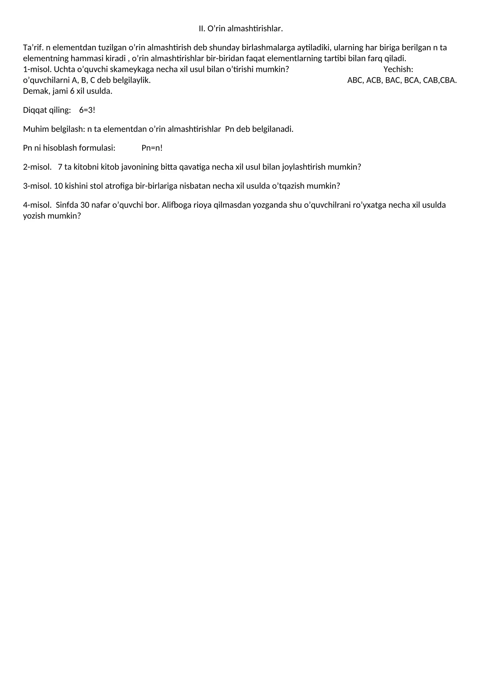 O'rni almashtirishlar