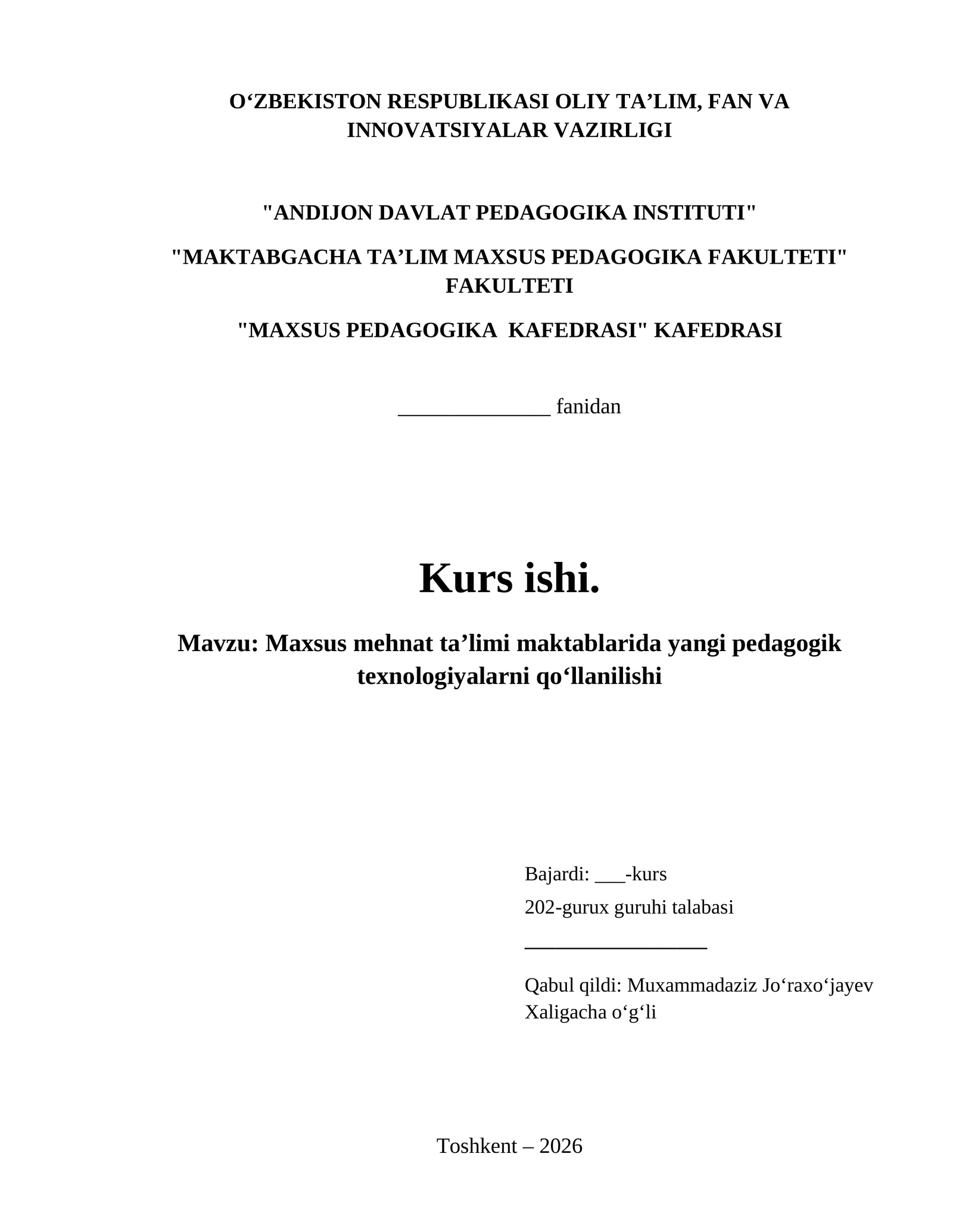 Maxsus mehnat taʼlimi maktablarida yangi pedagogik texnologiyalarni qoʻllanilishi