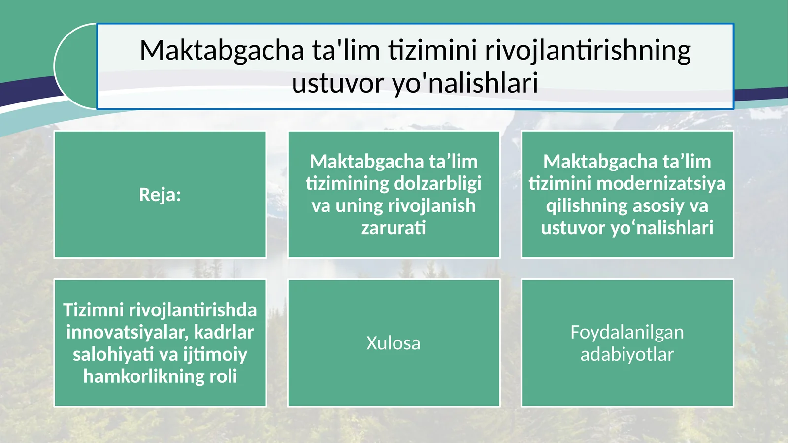 Maktabgacha ta'lim tizimini rivojlantirishning ustuvor yo'nalishlari