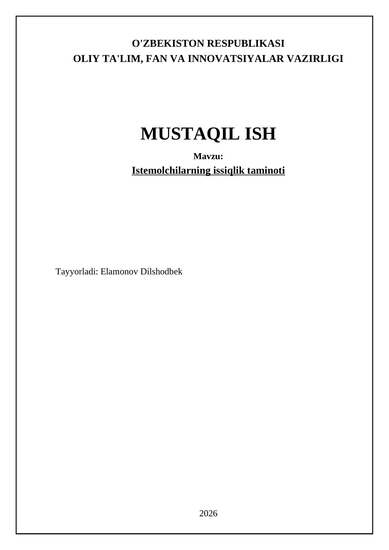 Issiqlik ta'minoti tizimlarida narx belgilash va xizmat ko'rsatish standartlari