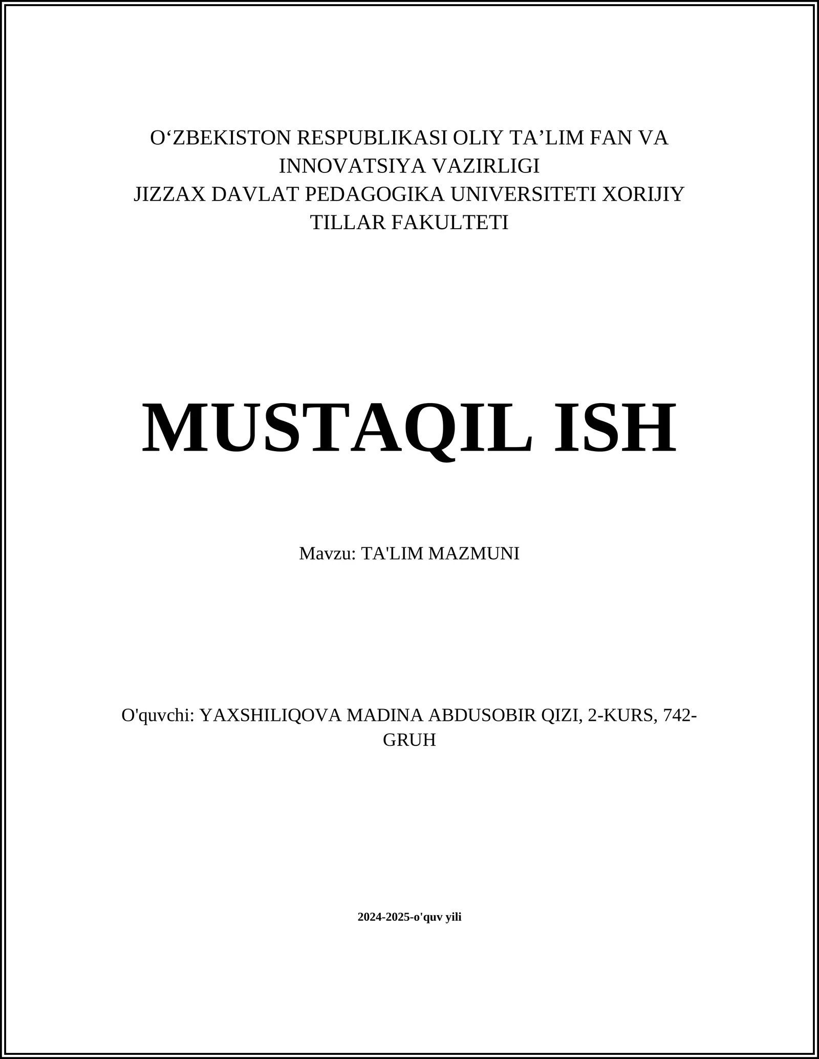 TA'LIM MAZMUNI