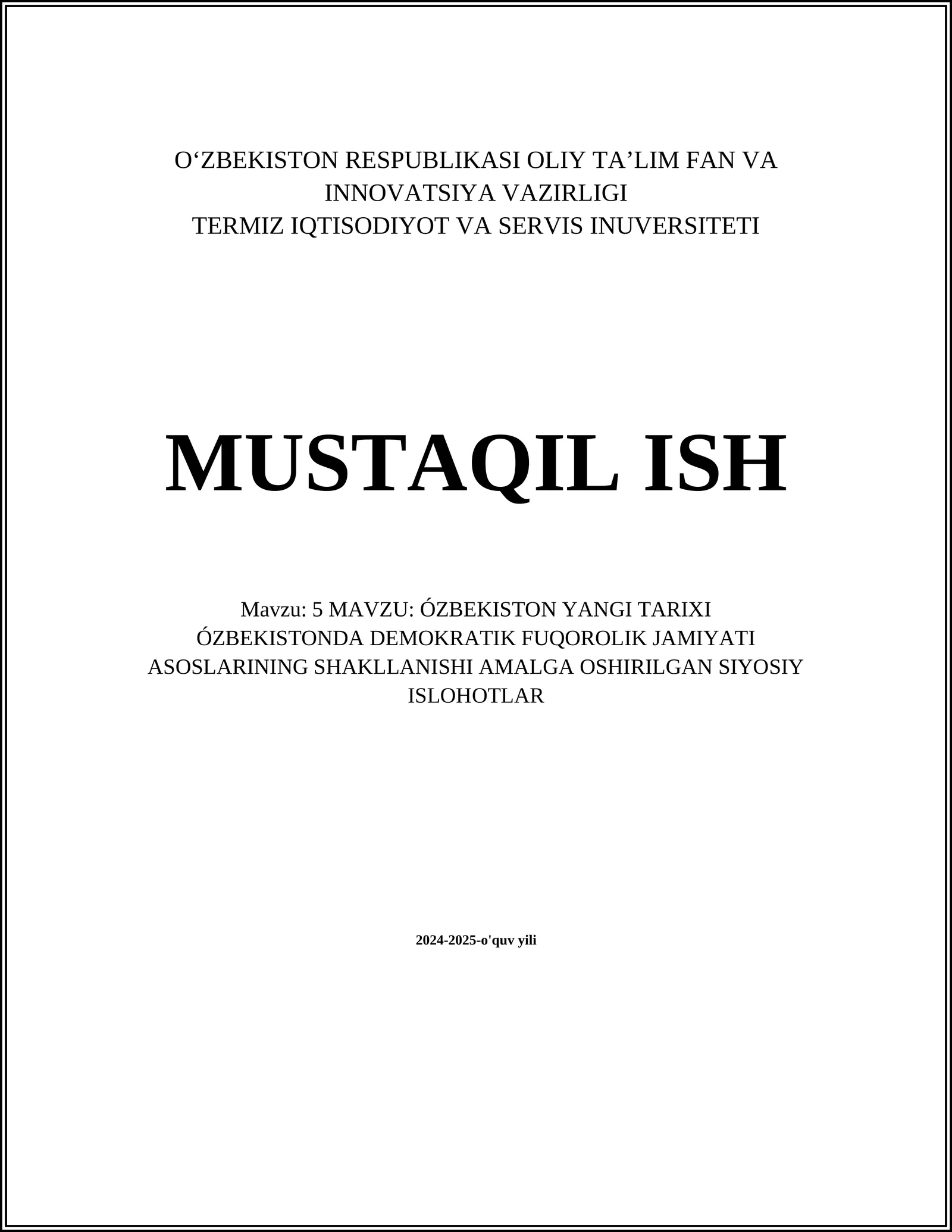 ÓZBEKISTONDA DEMOKRATIK FUQOROLIK JAMIYATI ASOSLARINING SHAKLLANISHI AMALGA OSHIRILGAN SIYOSIY ISLOHOTLAR