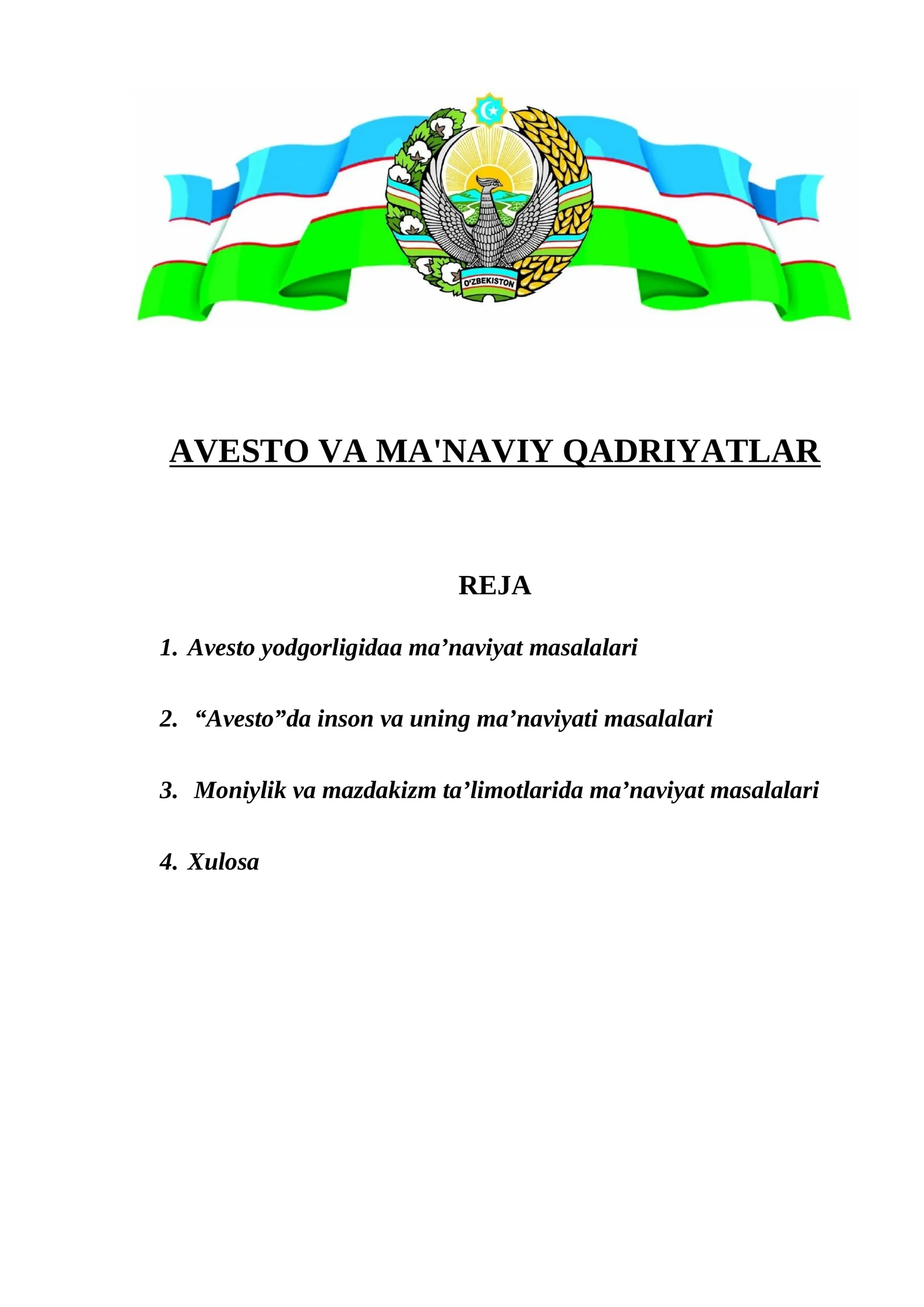 Avesto va ma'naviy qadriyatlar