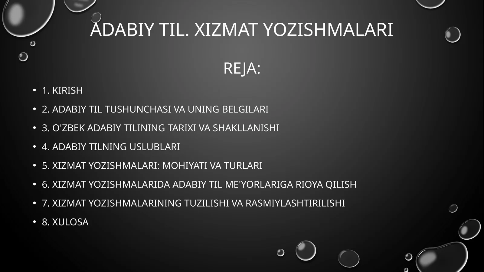 Adabiy til. Xizmat yozishmalari.