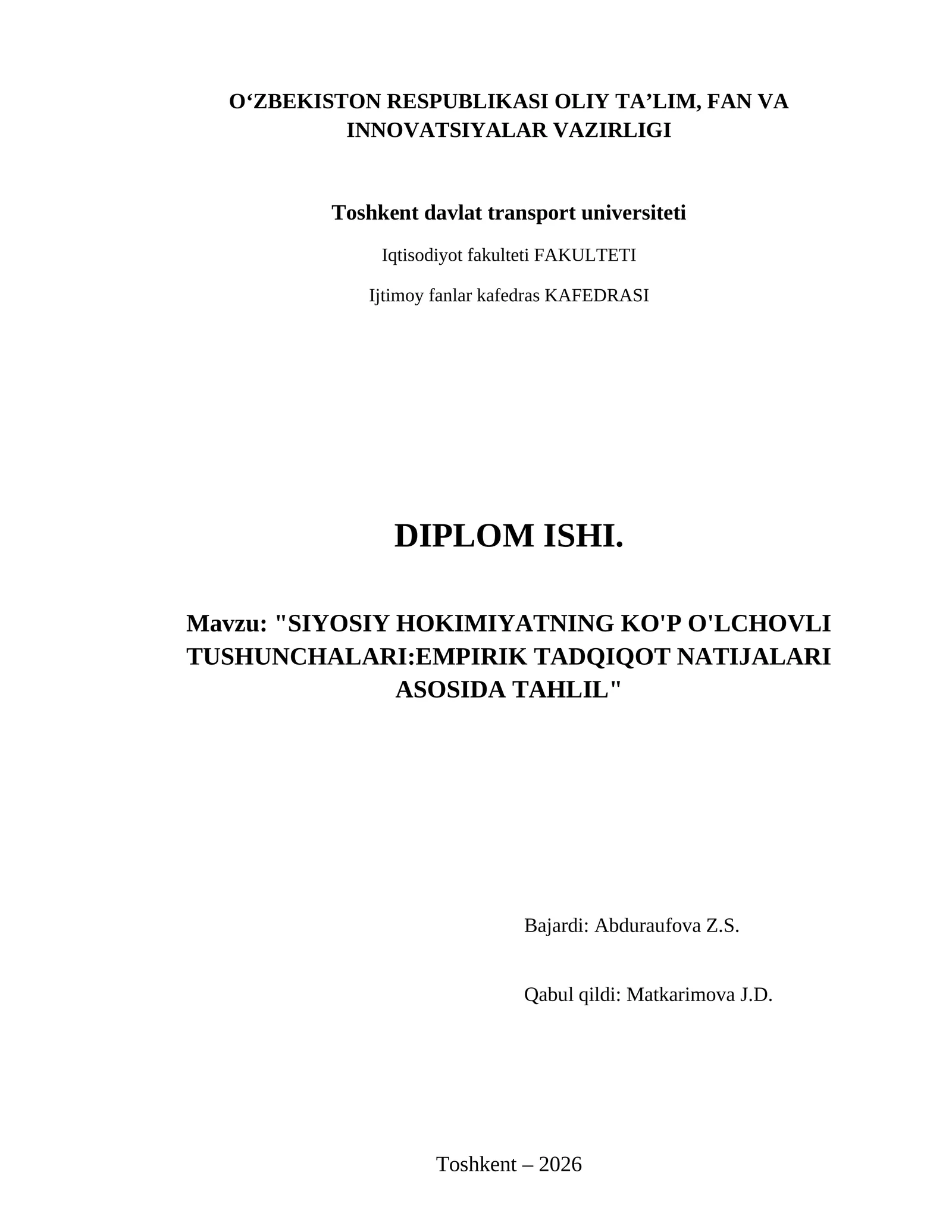 Siyosiy hokimiyatning ko'p o'lchovli tushunchalari:empirik tadqiqot natijalari asosida tahlil