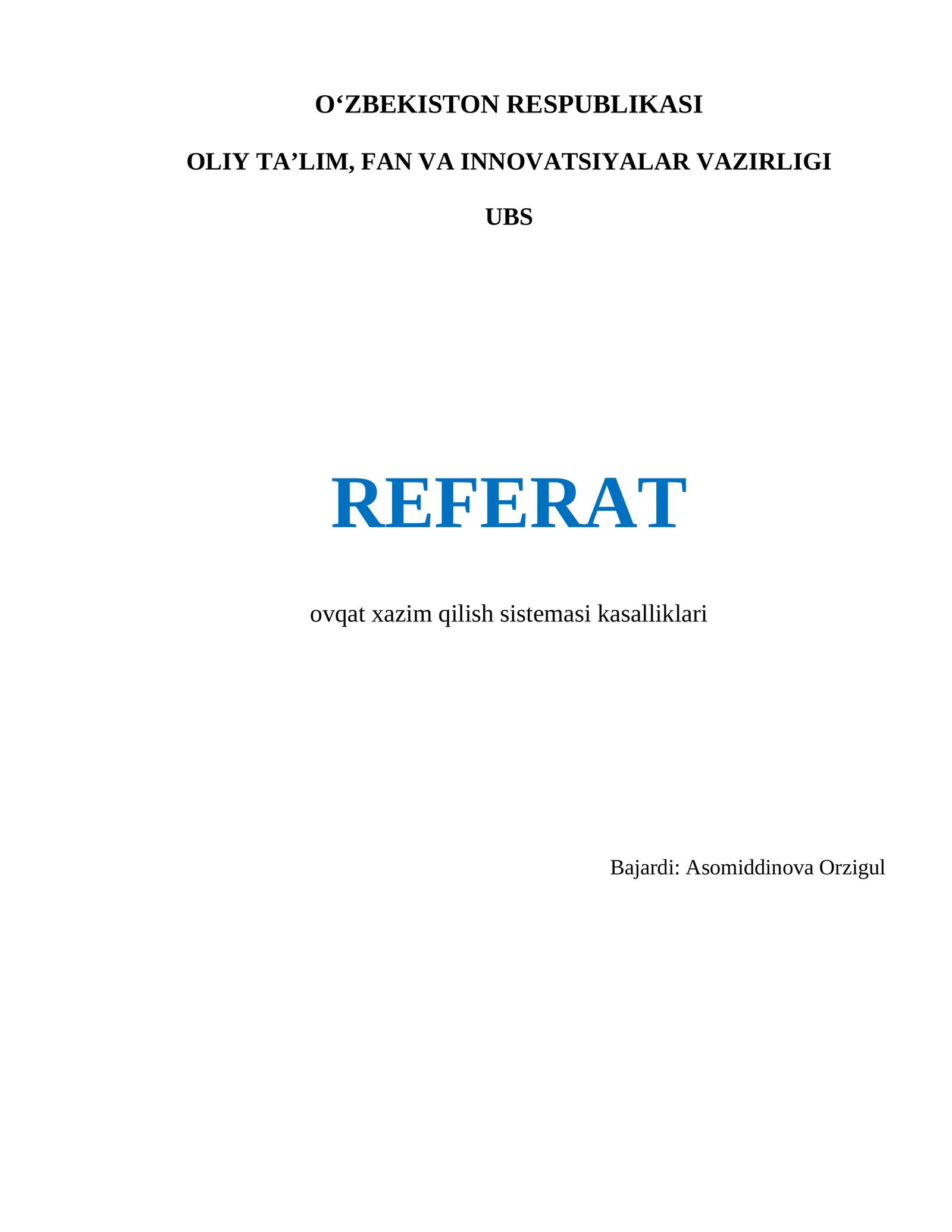 ovqat xazim qilish sistemasi kasalliklari