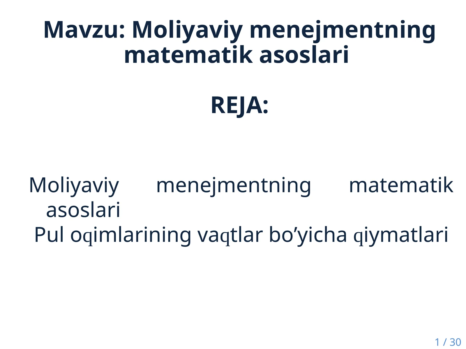Moliyaviy menejmentning matematik asoslari