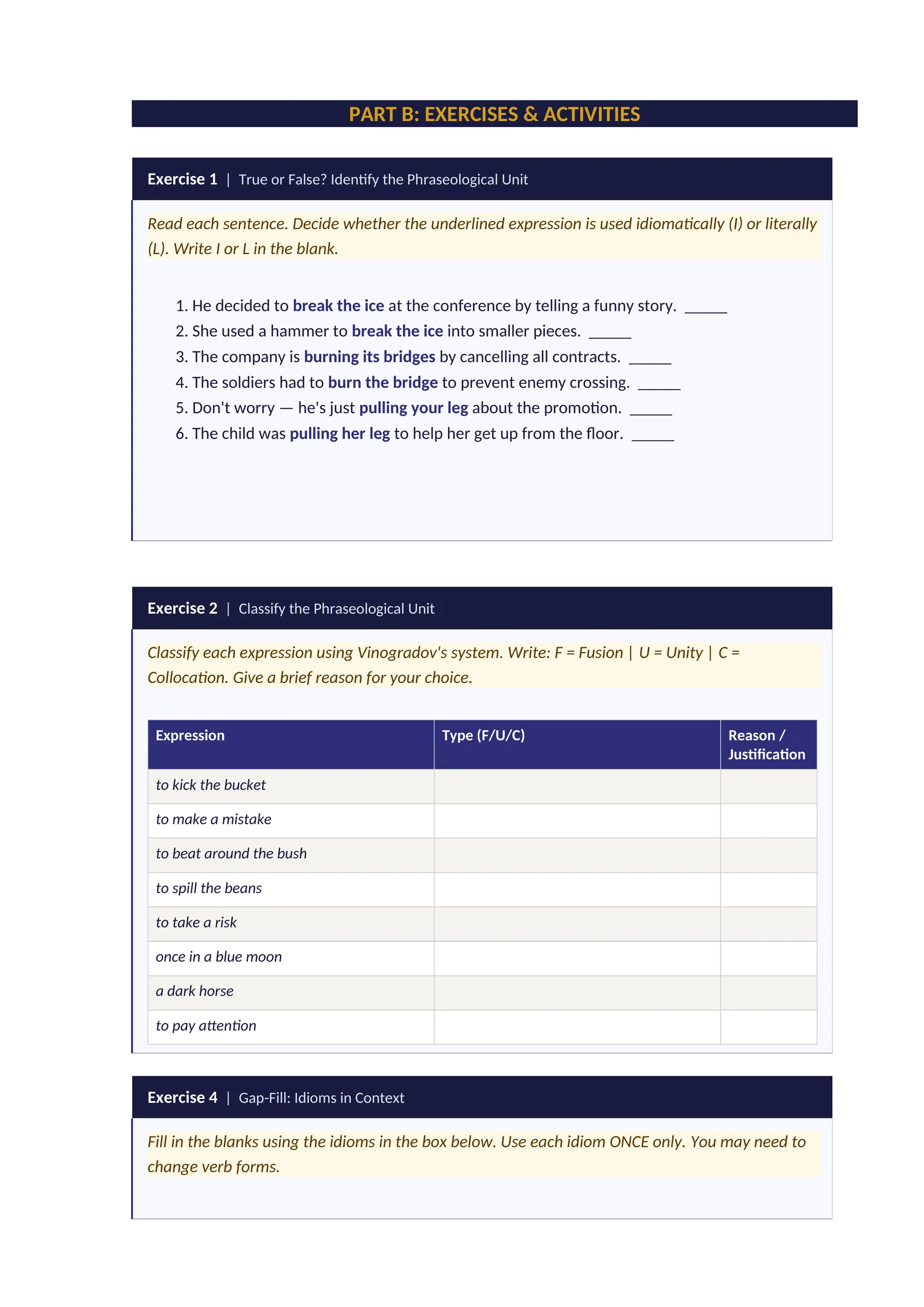 PART B: EXERCISES & ACTIVITIES
