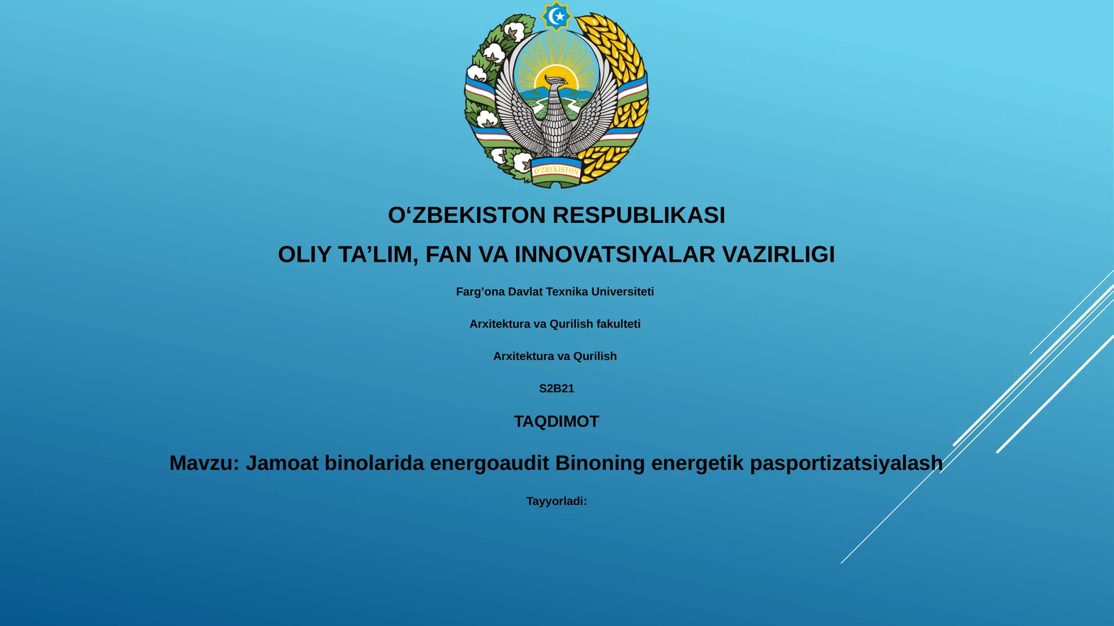 Jamoat binolarida energoaudit Binoning energetik pasportizatsiyalash