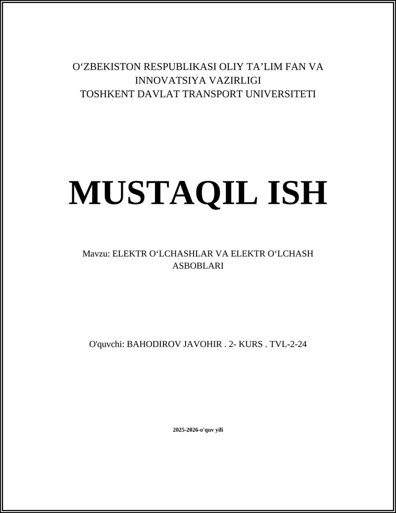 Elektr Oʻlchashlar va Elektr Oʻlchash Asboblari