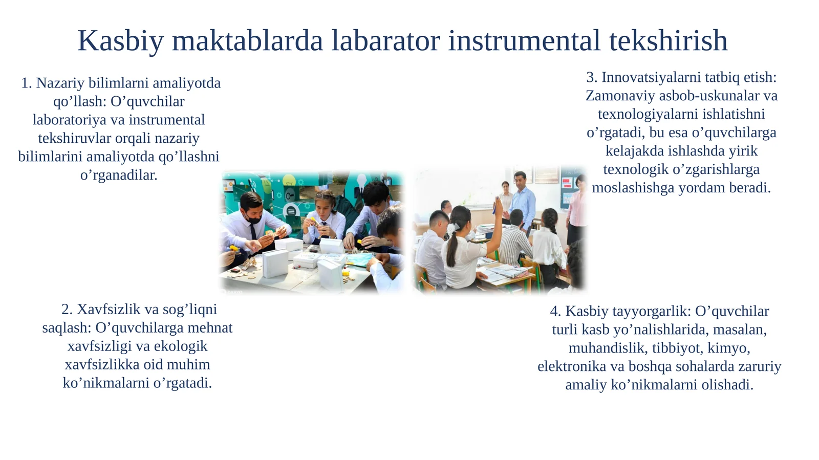 Kasbiy maktablarda labarator instrumental tekshirish