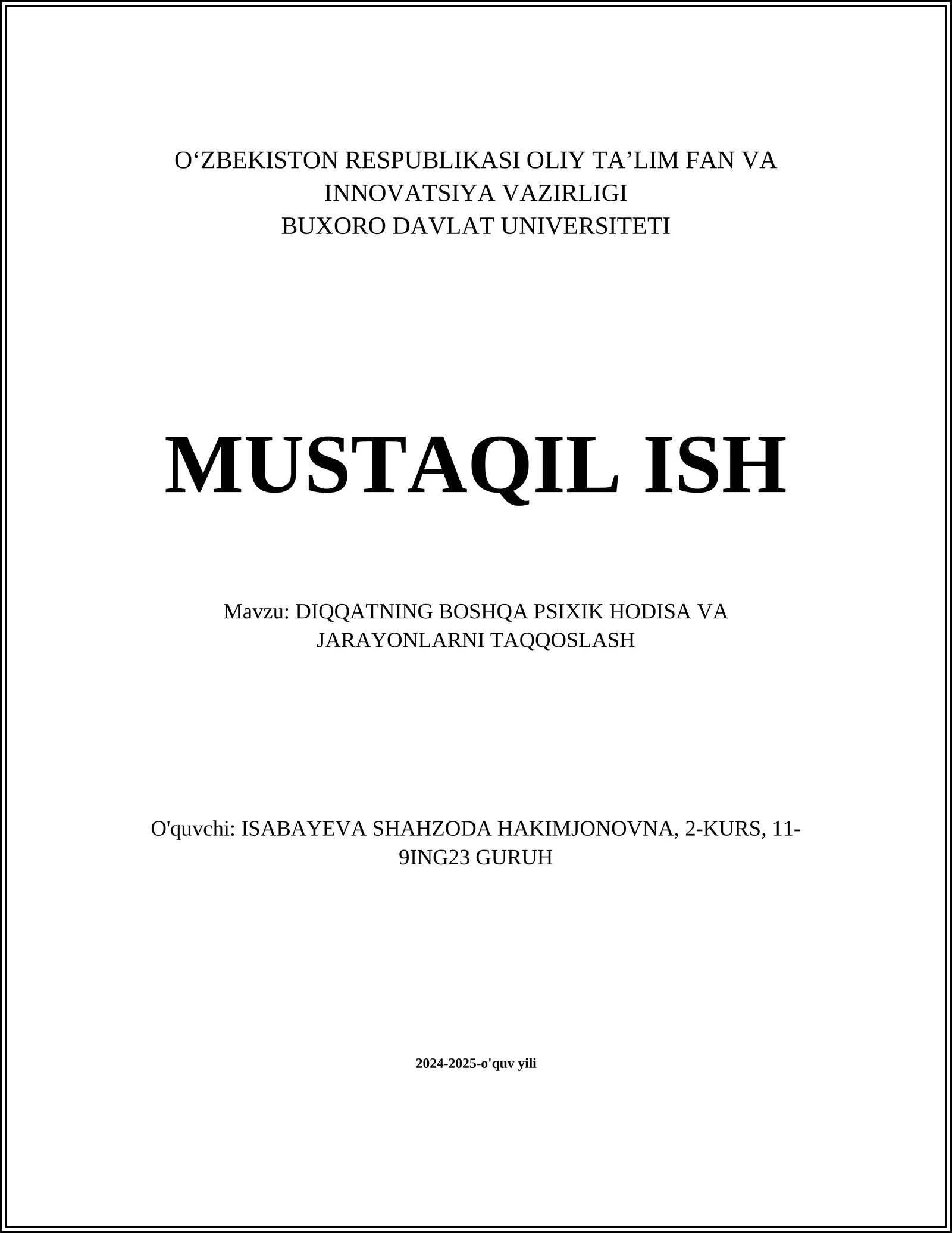 DIQQATNING BOSHQA PSIXIK HODISA VA JARAYONLARNI TAQQOSLASH