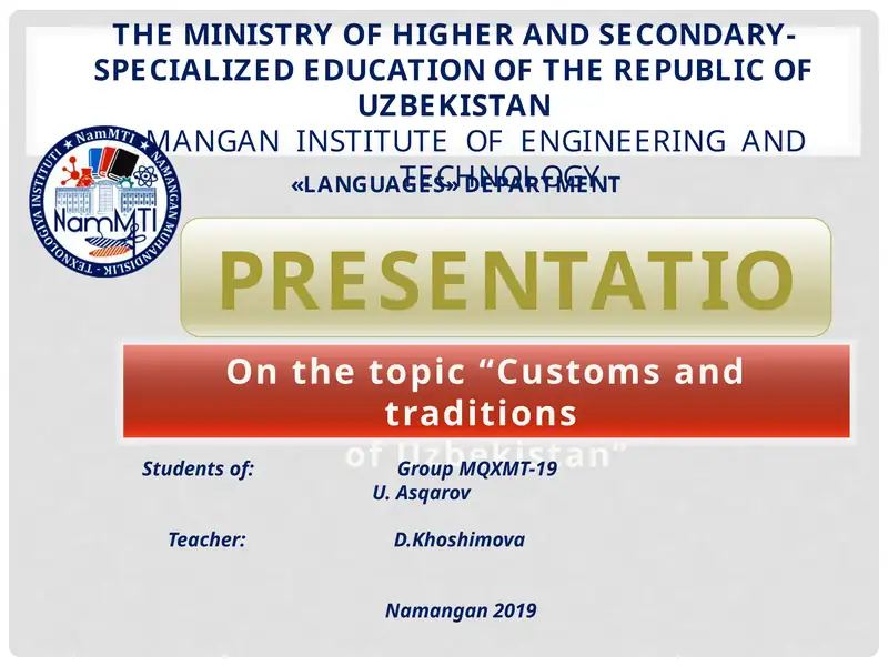 Presentation on "Customs and traditions of Uzbekistan"