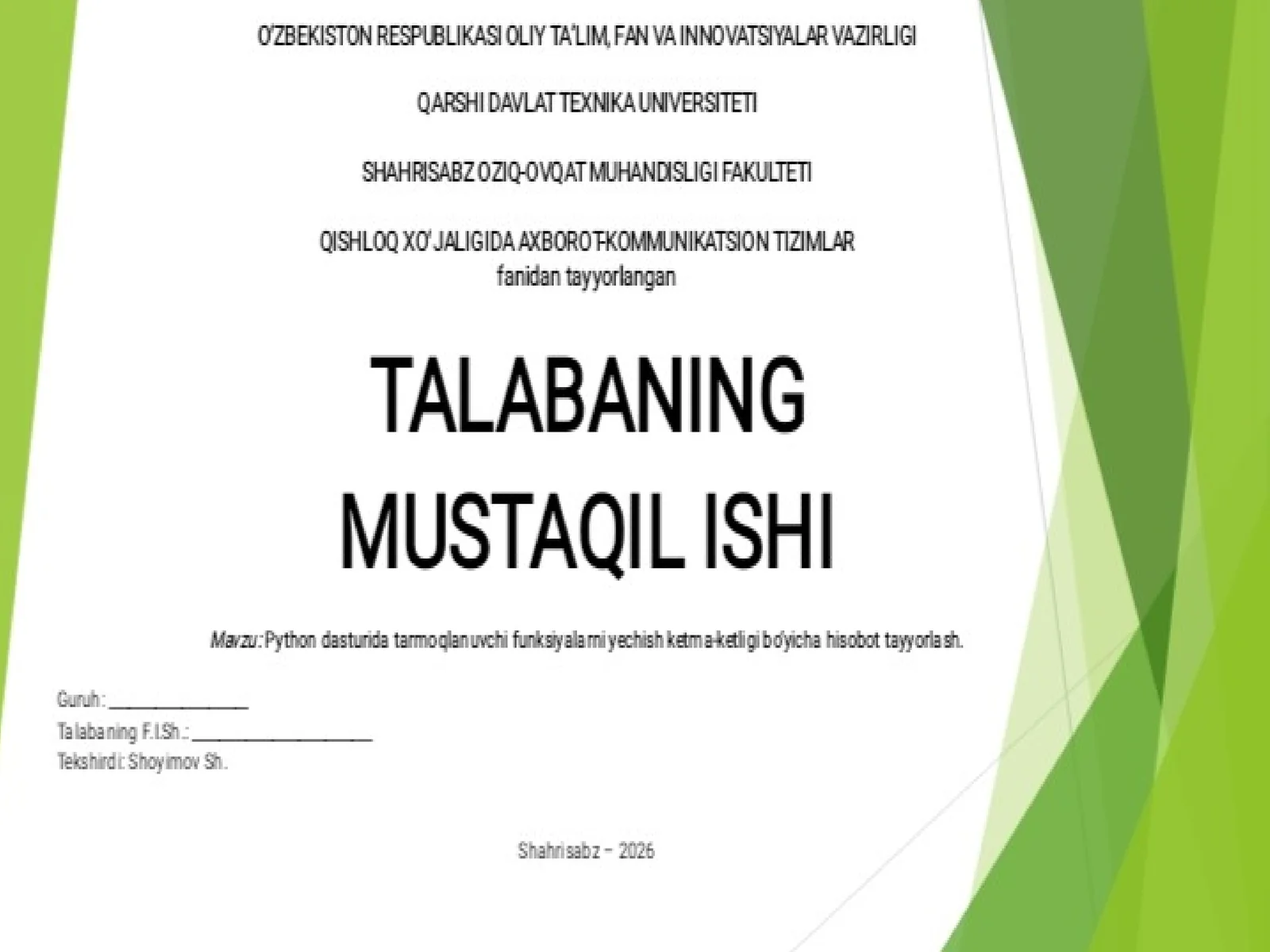 Mana shufunksiyaniishlaymiz