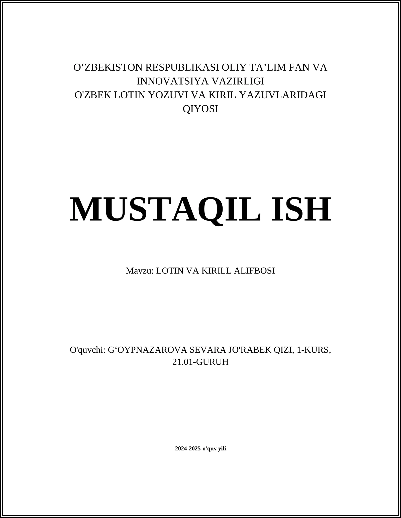 LOTIN VA KIRILL ALIFBOSI