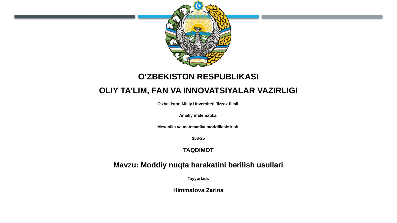 Moddiy nuqta harakatini berilish usullari