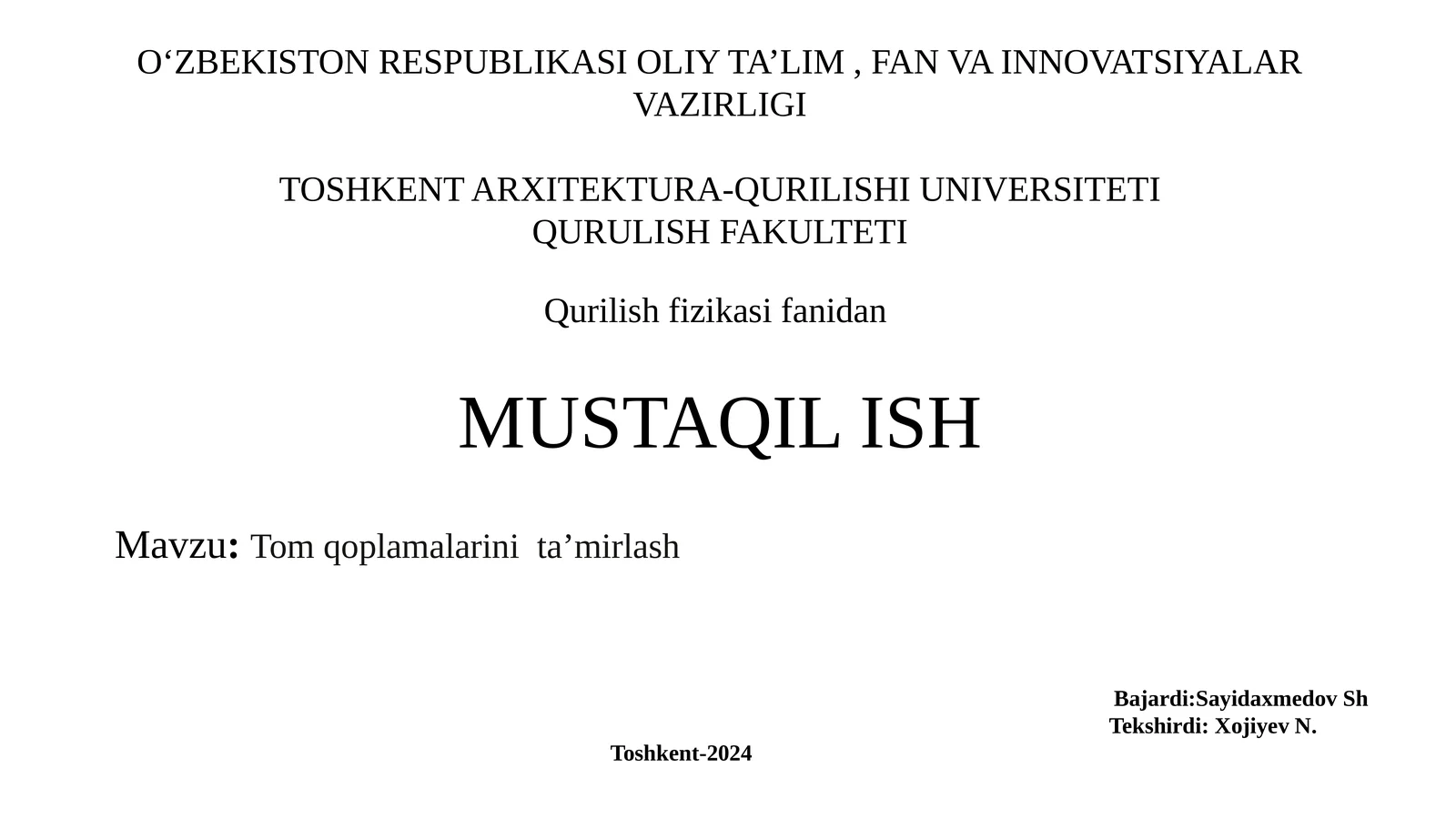 Tom qoplamalarini ta’mirlash