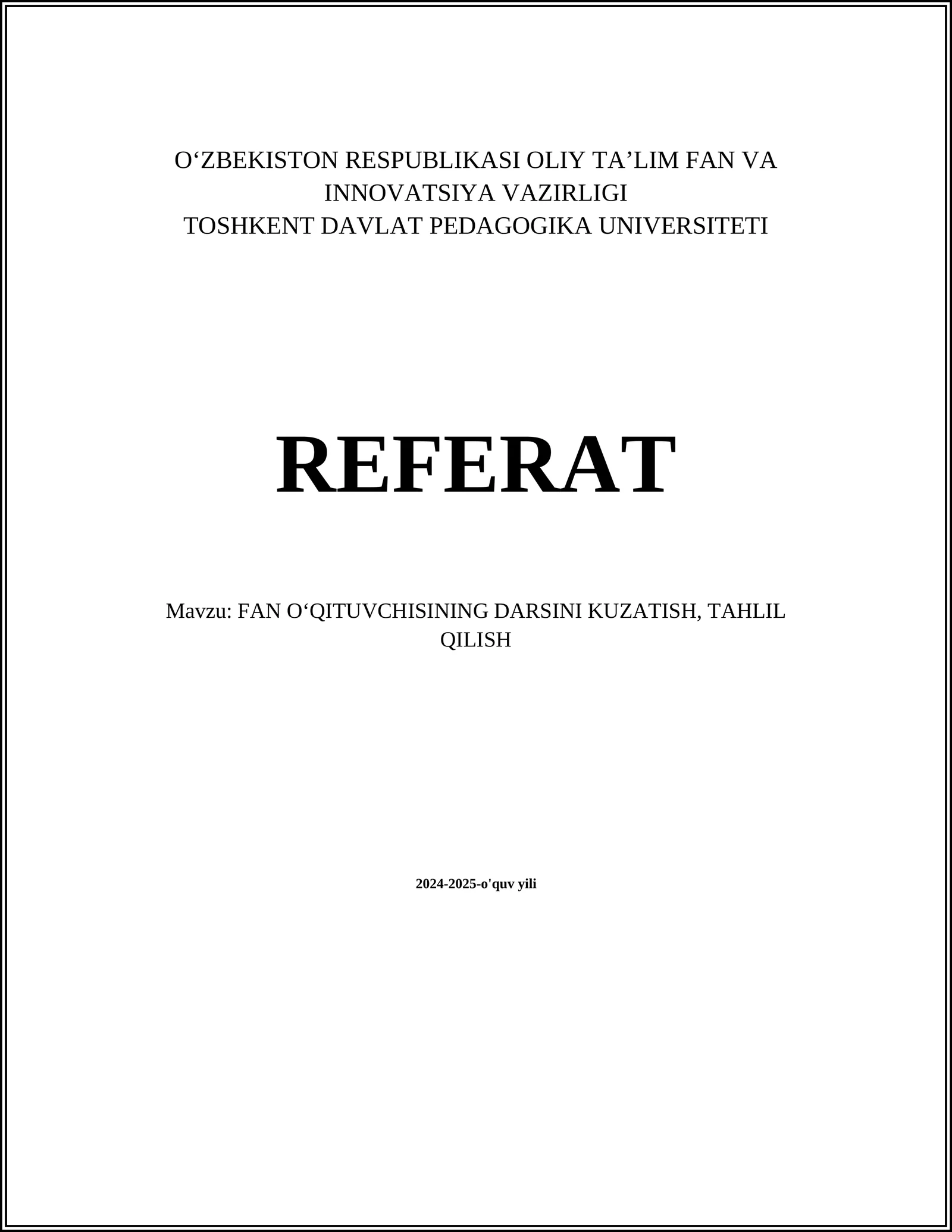 Fan oʻqituvchisi darslarni rejalashtirish