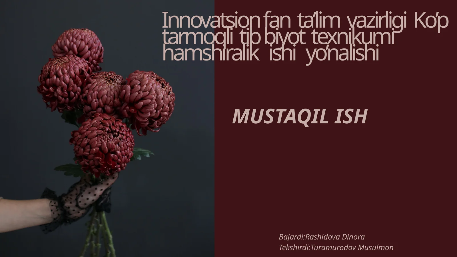 Innovatsion fan ta’lim vazirligi Ko’p tarmoqli tib biyot texnikumi hamshiralik ishi yo’nalishi