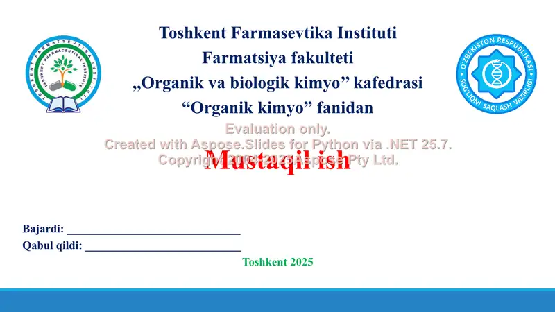 1. Moy kislota stereoizomeriyasi, olinishi, kimyoviy xossalari, qo’llanilishi. Taqdimot 11 bet