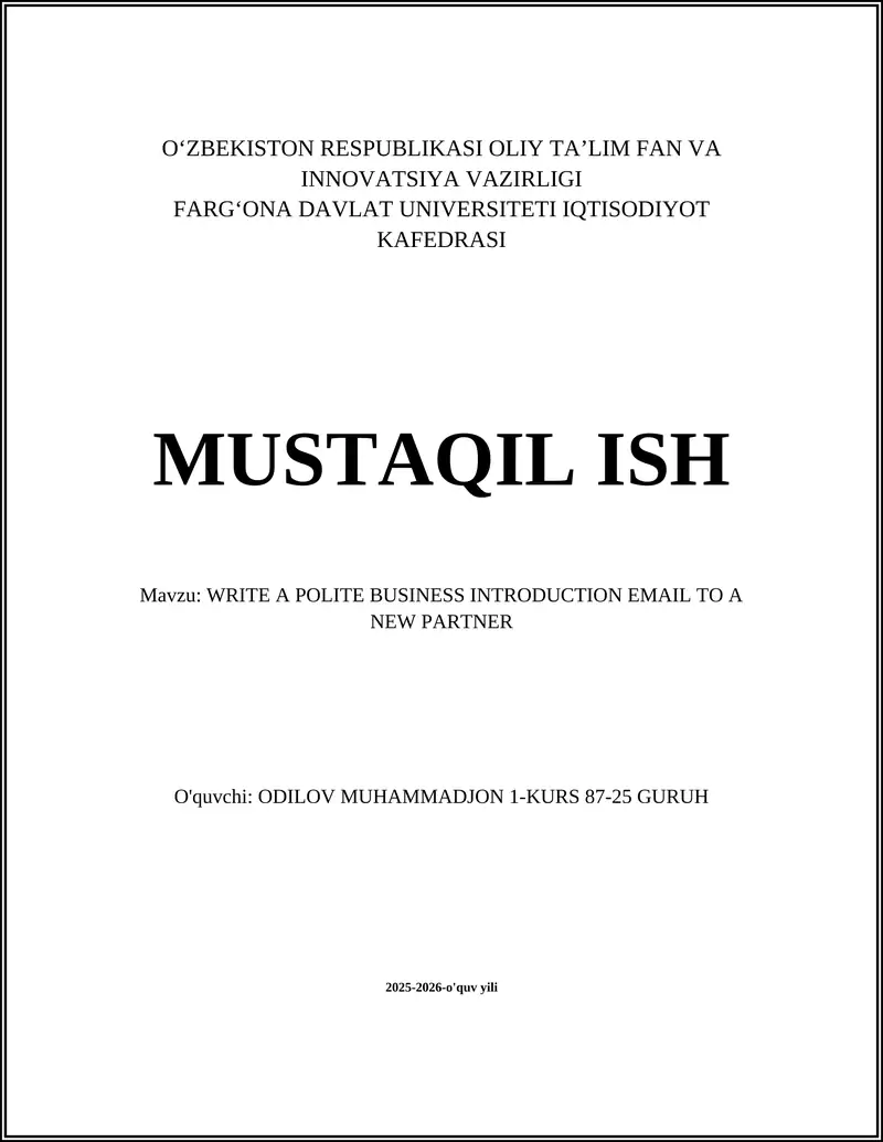 WRITE A POLITE BUSINESS INTRODUCTION EMAIL TO A NEW PARTNER