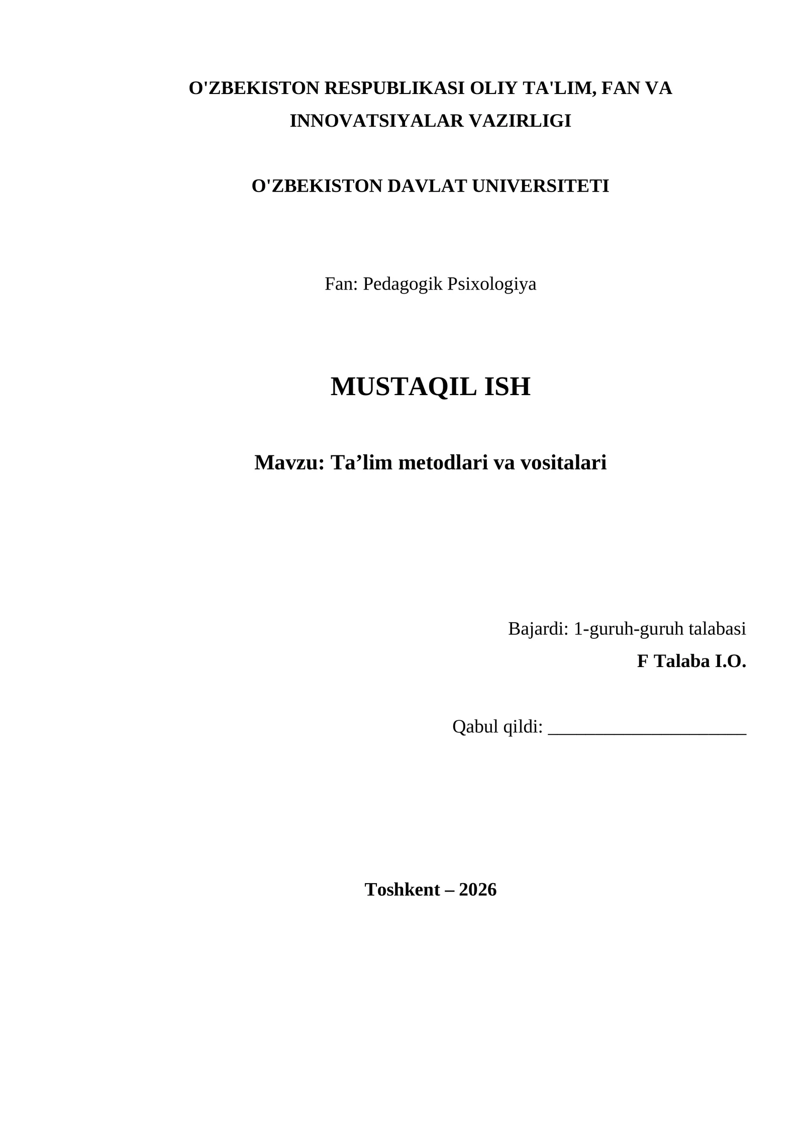Ta’lim metodlari va vositalari
