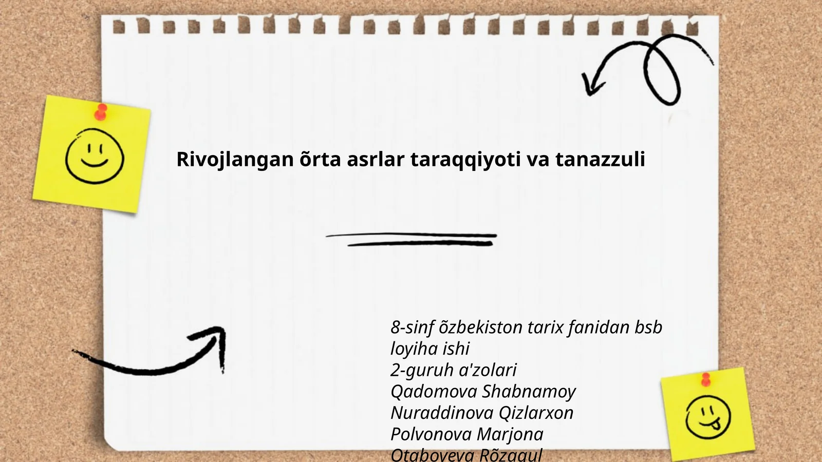 8-sinf õzbekiston tarix fanidan bsb loyiha ishi