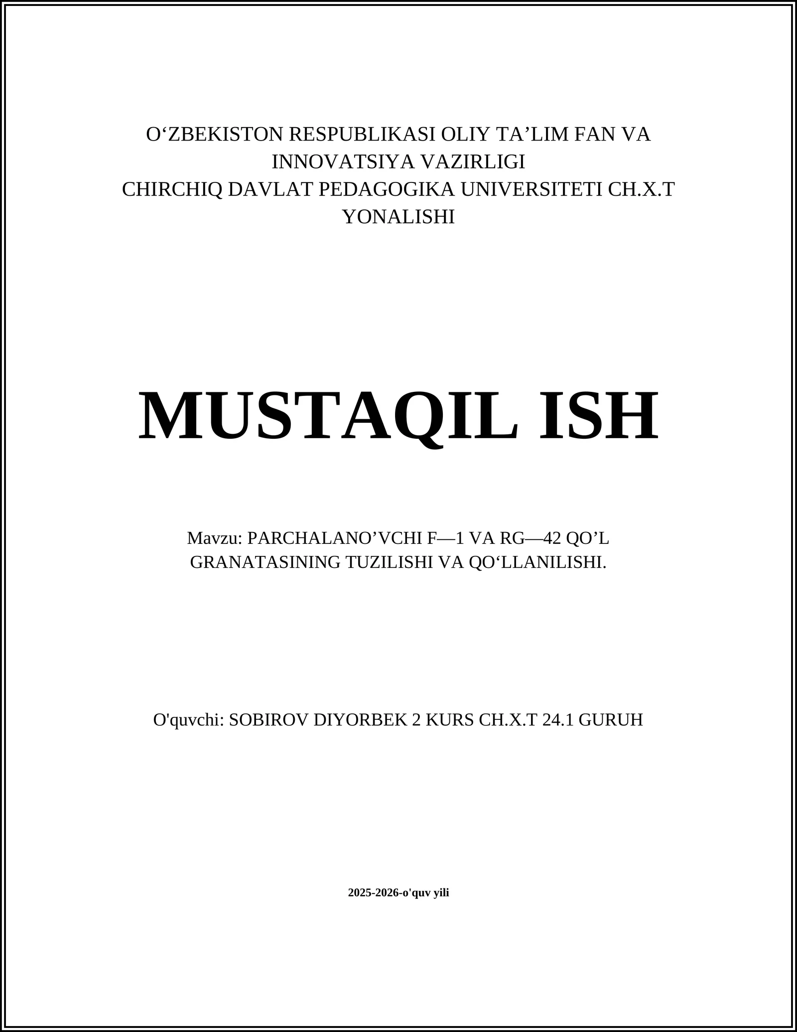 F-1 va RG-42 Qo'l Granatasining Tuzilishi