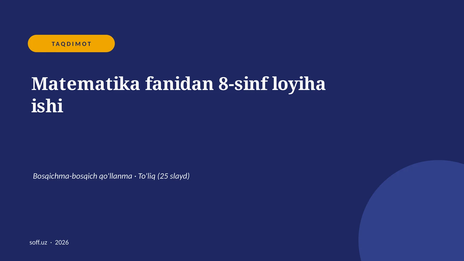 Matematika fanidan 8-sinf loyiha ishi