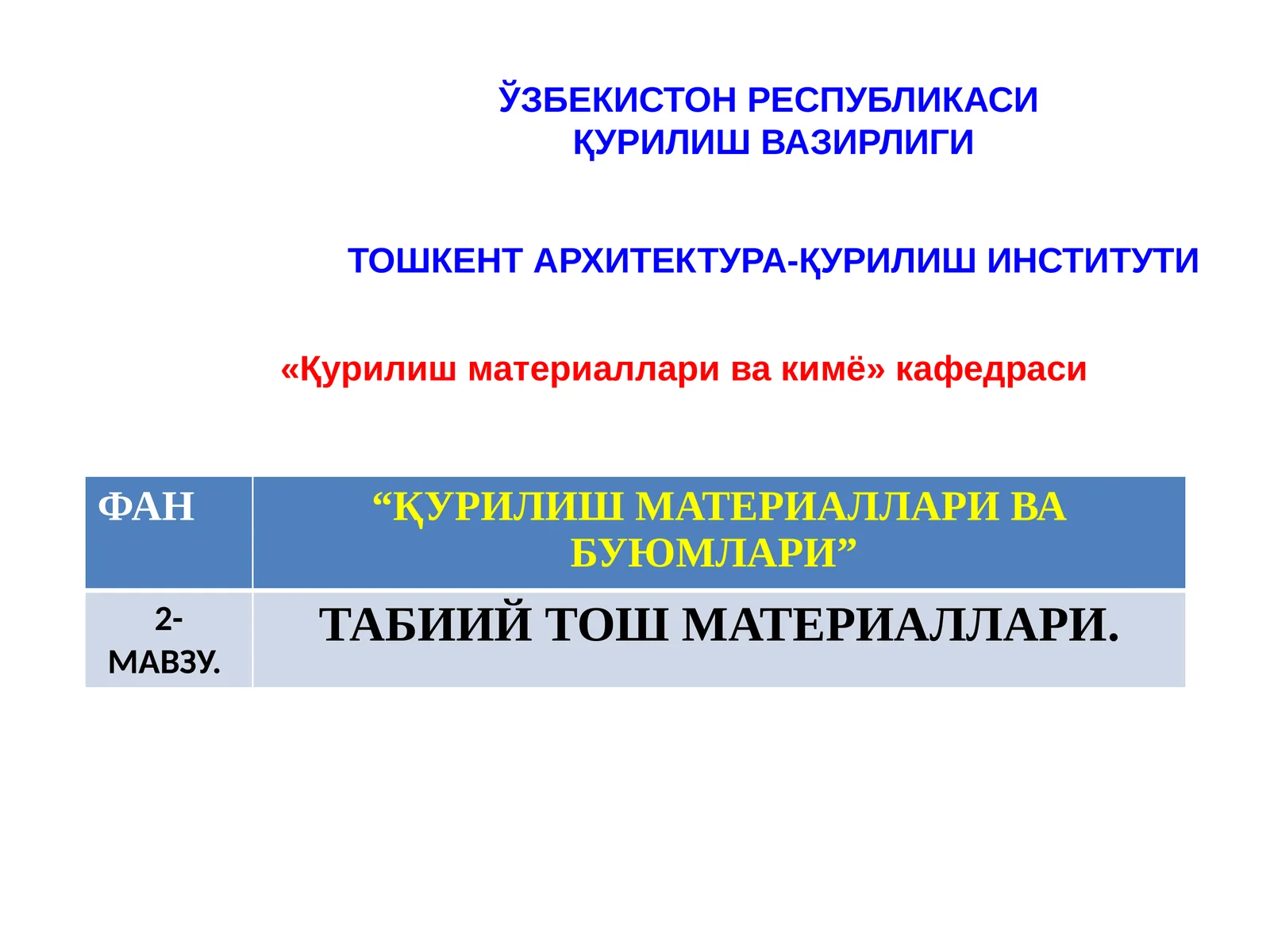 ТАБИИЙ ТОШ МАТЕРИАЛЛАРИ