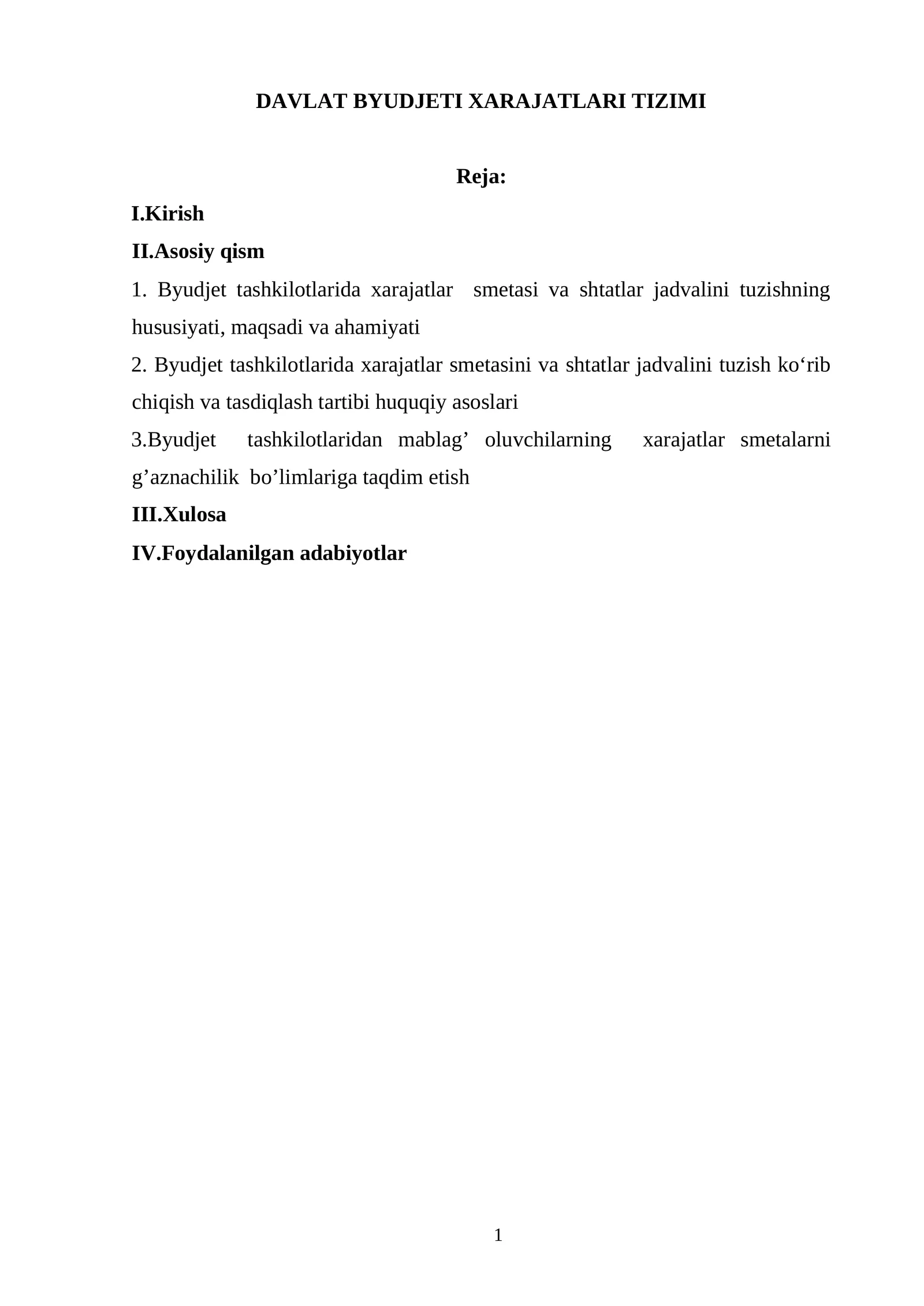 DAVLAT BYUDJETI XARAJATLARI TIZIMI