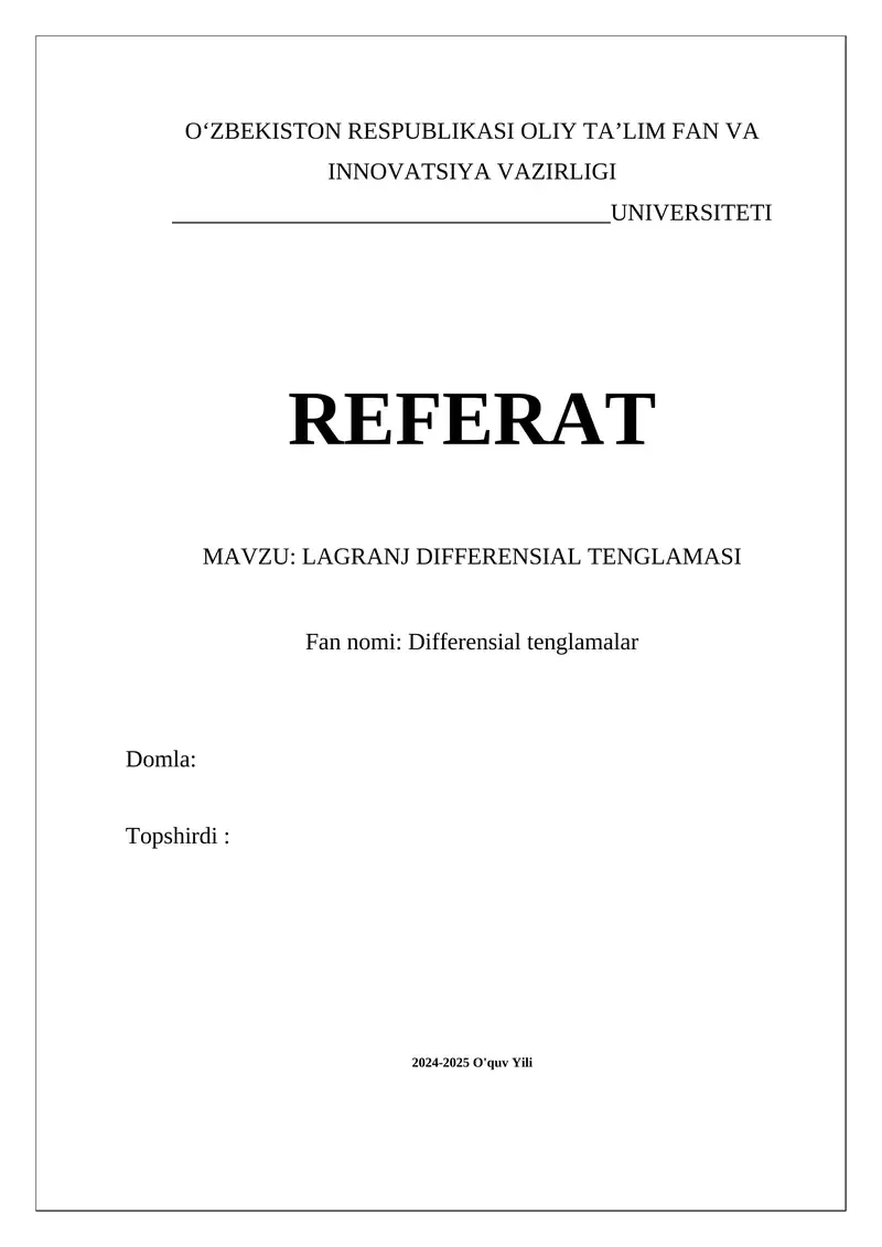 Lagranj differensial tenglamasi