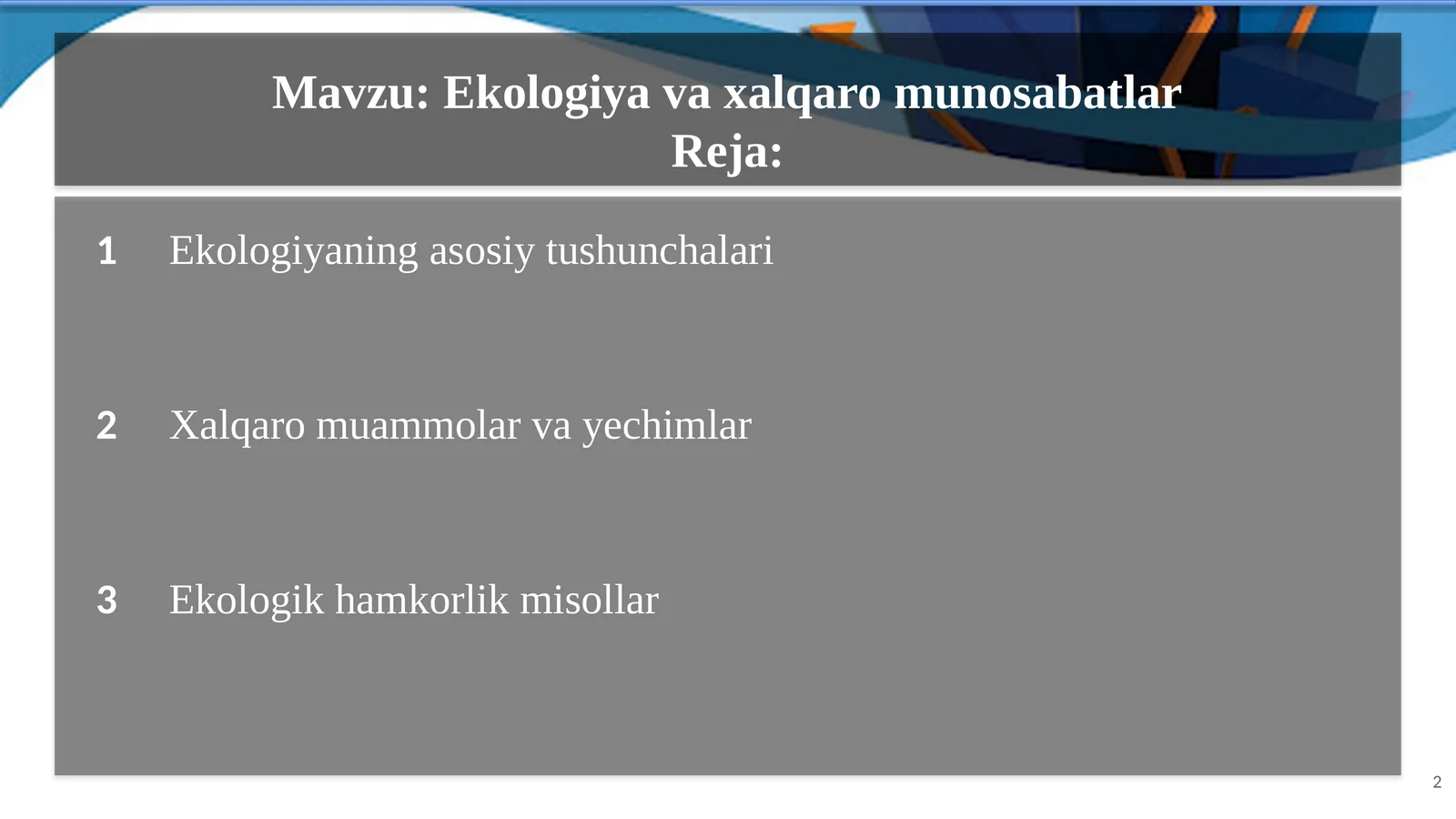 Ekologiyavaxalqaromunosabatlar