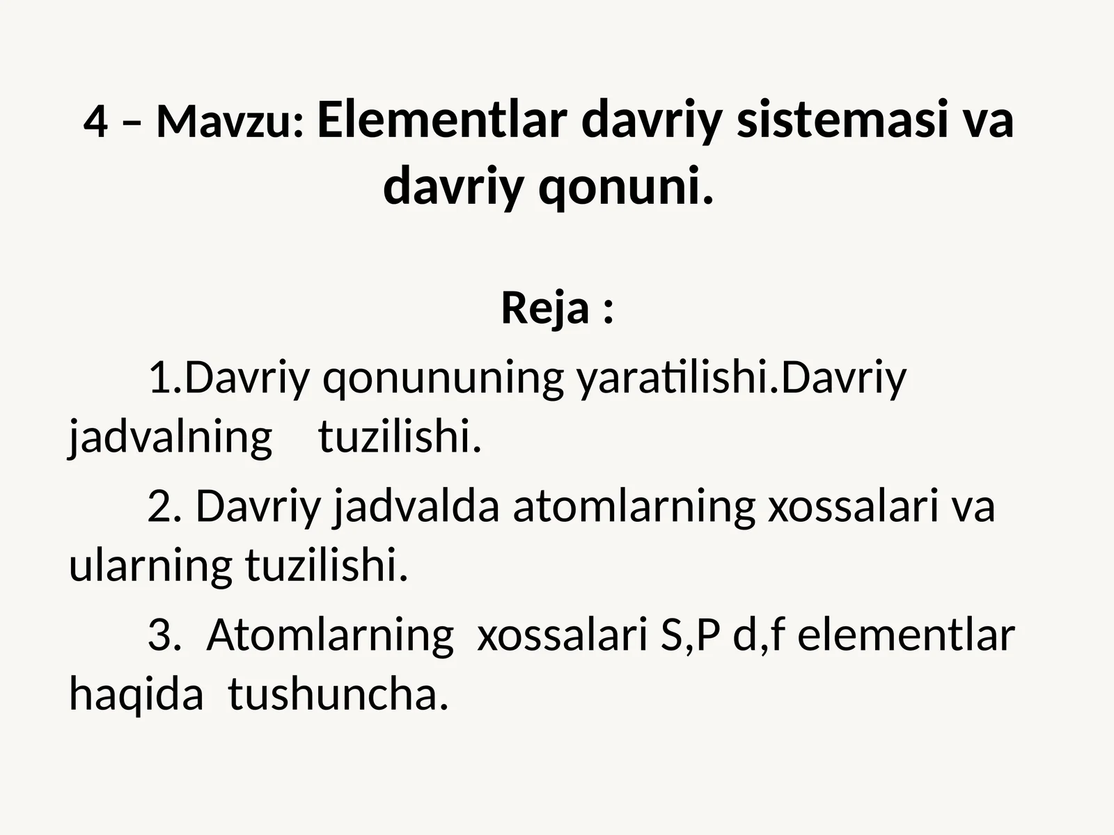 Elеmеntlardavriysistеmasivadavriyqonuni