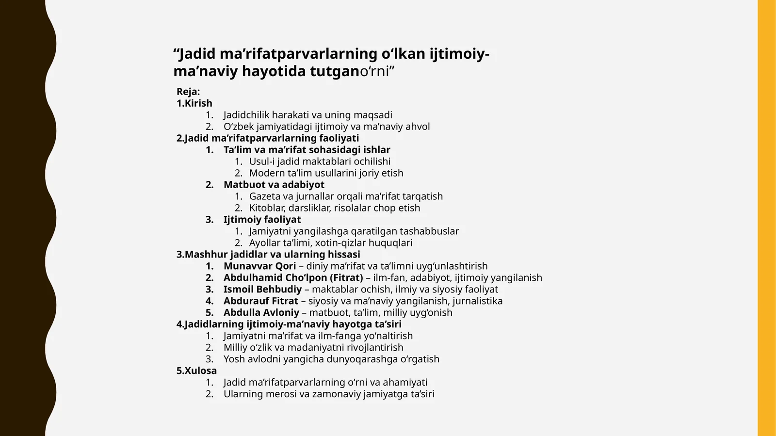 Jadidchilik harakati va uning maqsadi