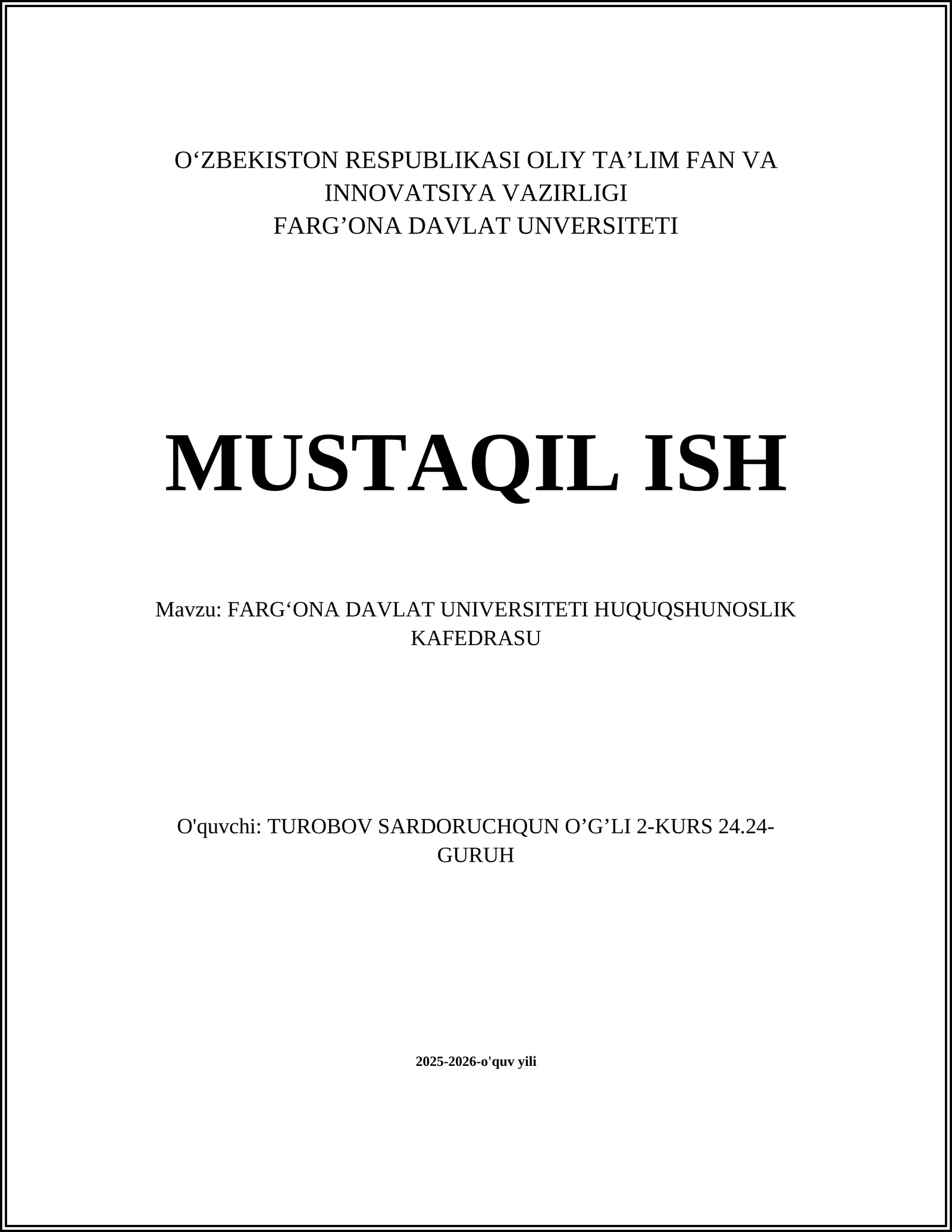 FARG‘ONA DAVLAT UNIVERSITETI HUQUQSHUNOSLIK KAFEDRASU