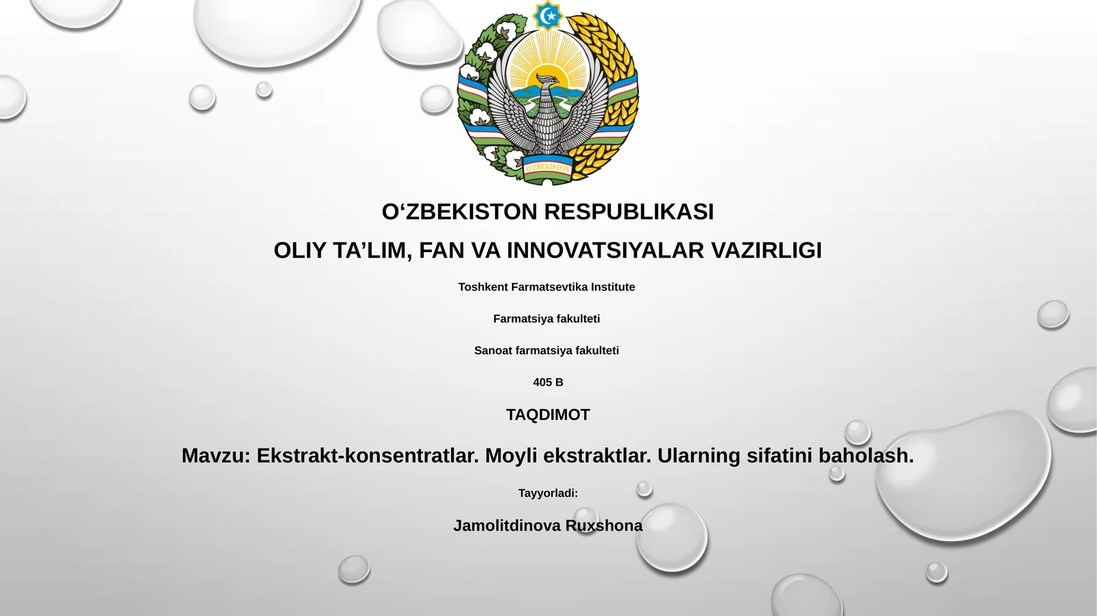 Ekstrakt-konsentratlar. Moyli ekstraktlar. Ularning sifatini baholash