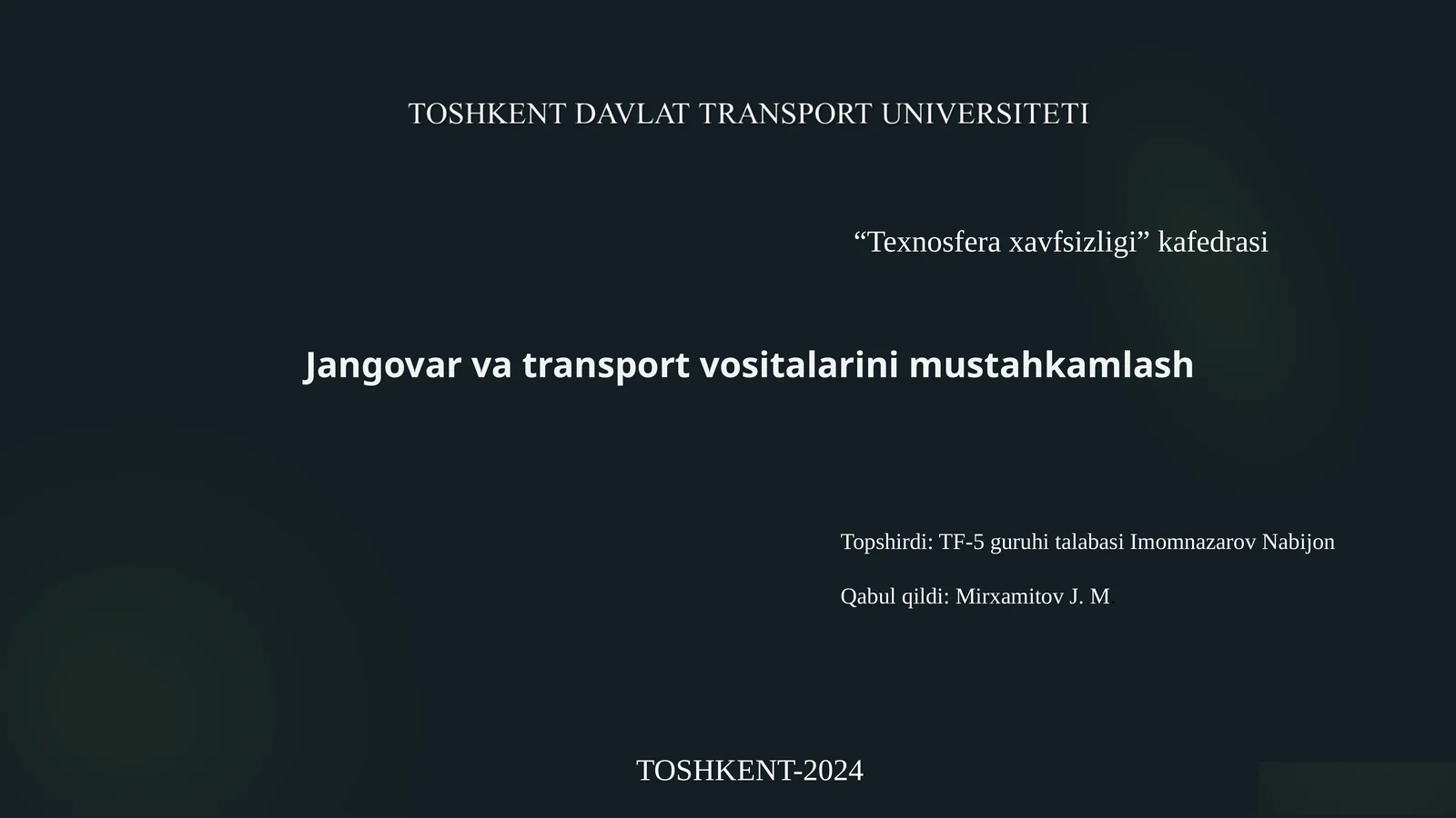 Jangovar va transport vositalarini mustahkamlash