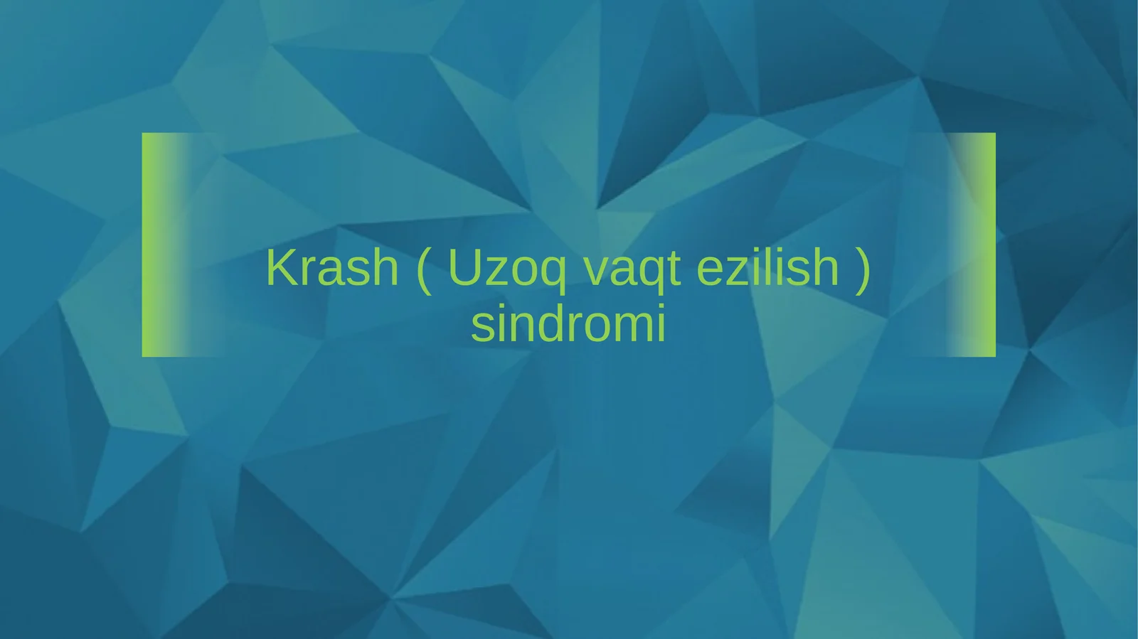 Krash (Uzoq vaqt ezilish) sindromi.