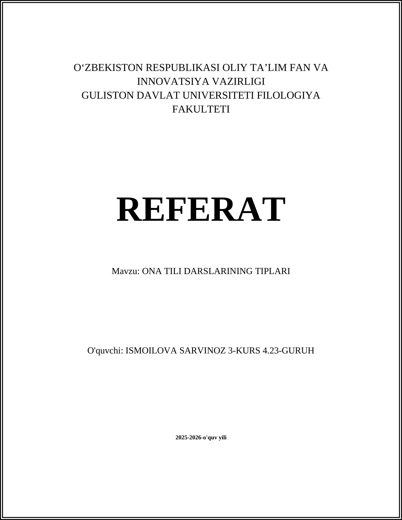 ONA TILI DARSLARINING TIPLARI