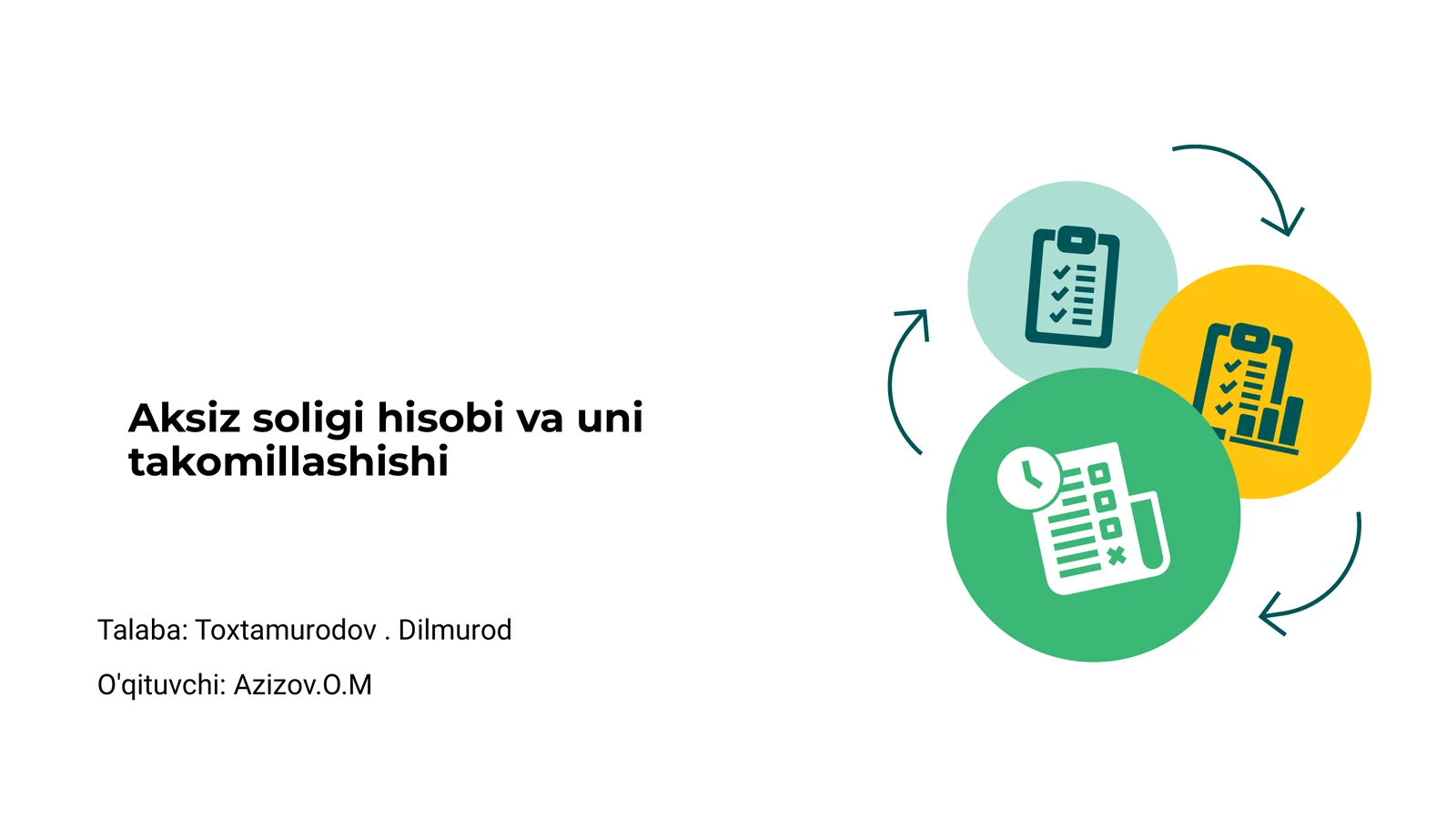 Aksiz soligi hisobi va uni takomillashishi