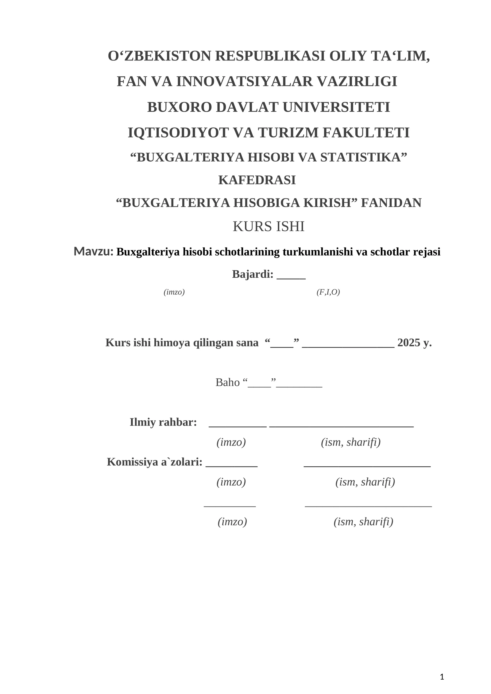 Buxgalteriya hisobi schotlarining turkumlanishi va schotlar rejasi