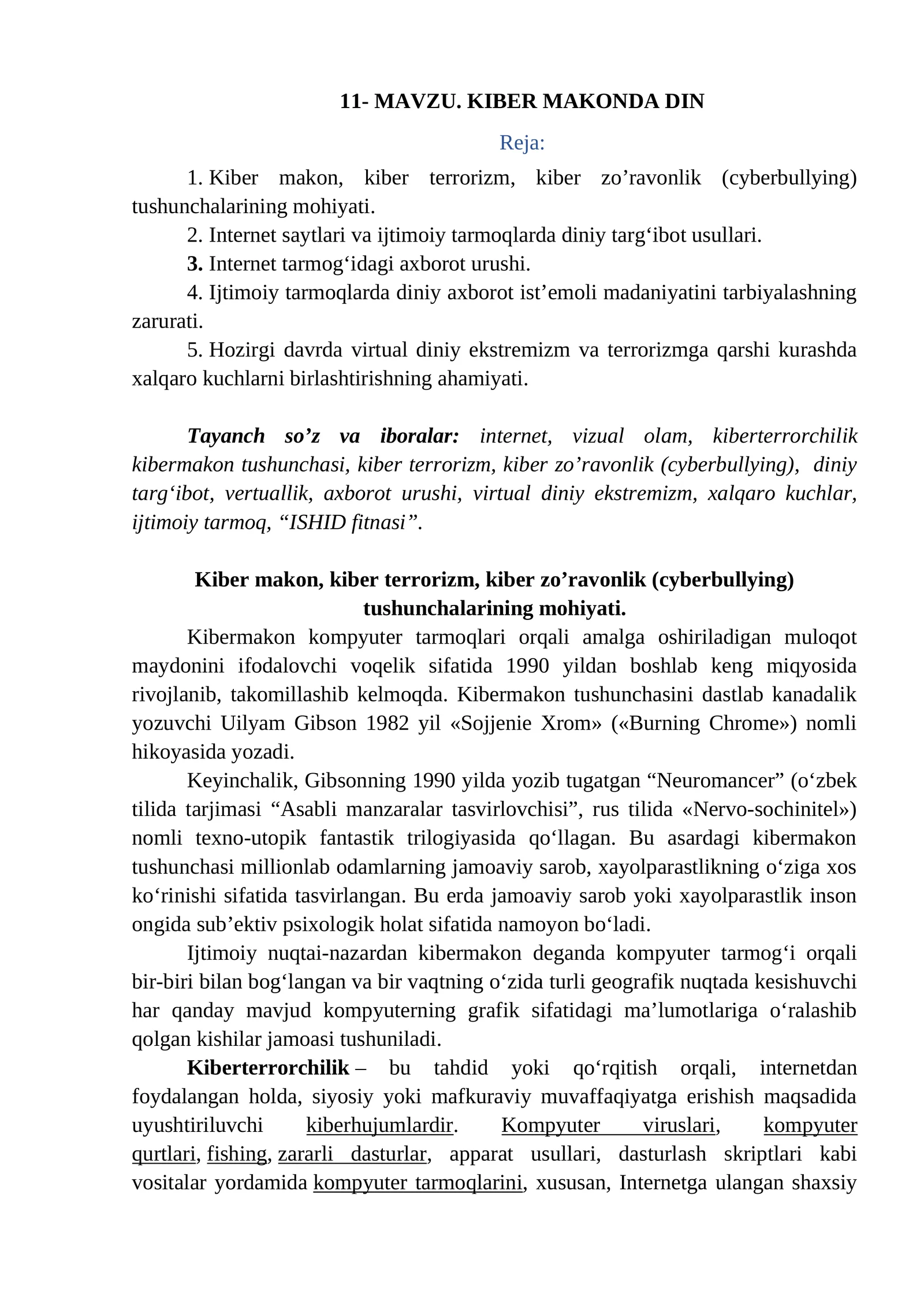 11- MAVZU. KIBER MAKONDA DIN
