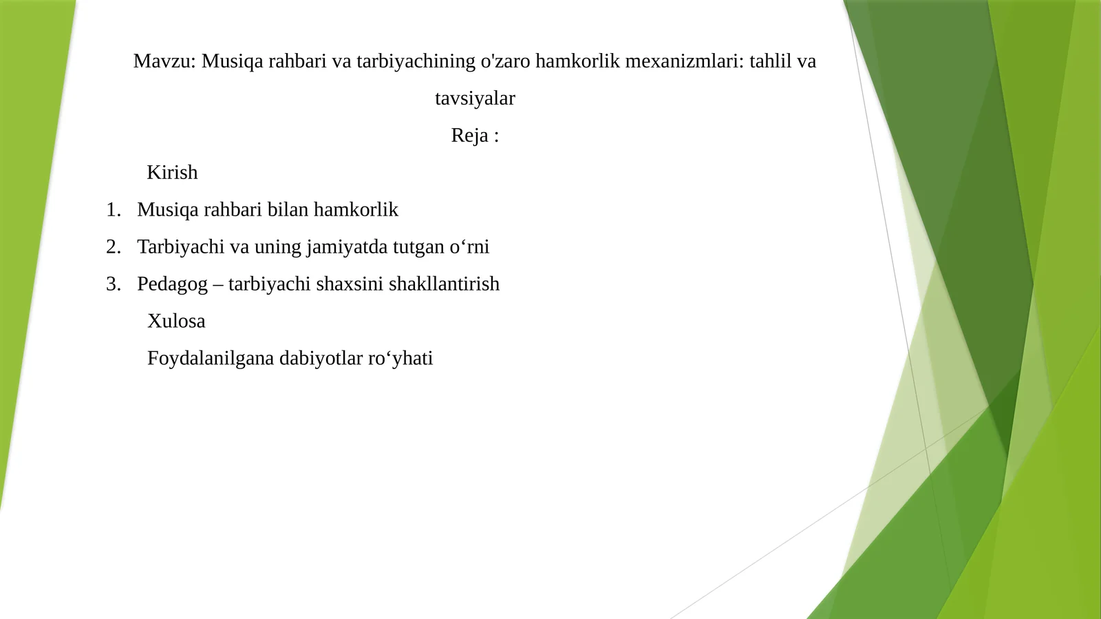 Musiqa rahbari va tarbiyachining o'zaro hamkorlik mexanizmlari tahlil va tavsiyalar