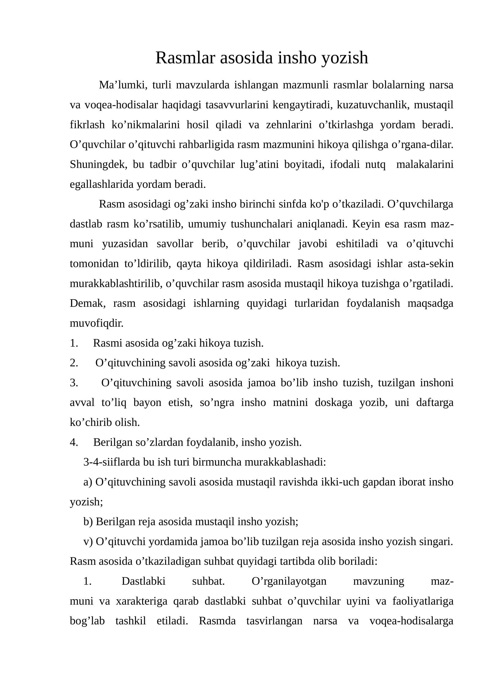 Rasmlar asosida insho yozish