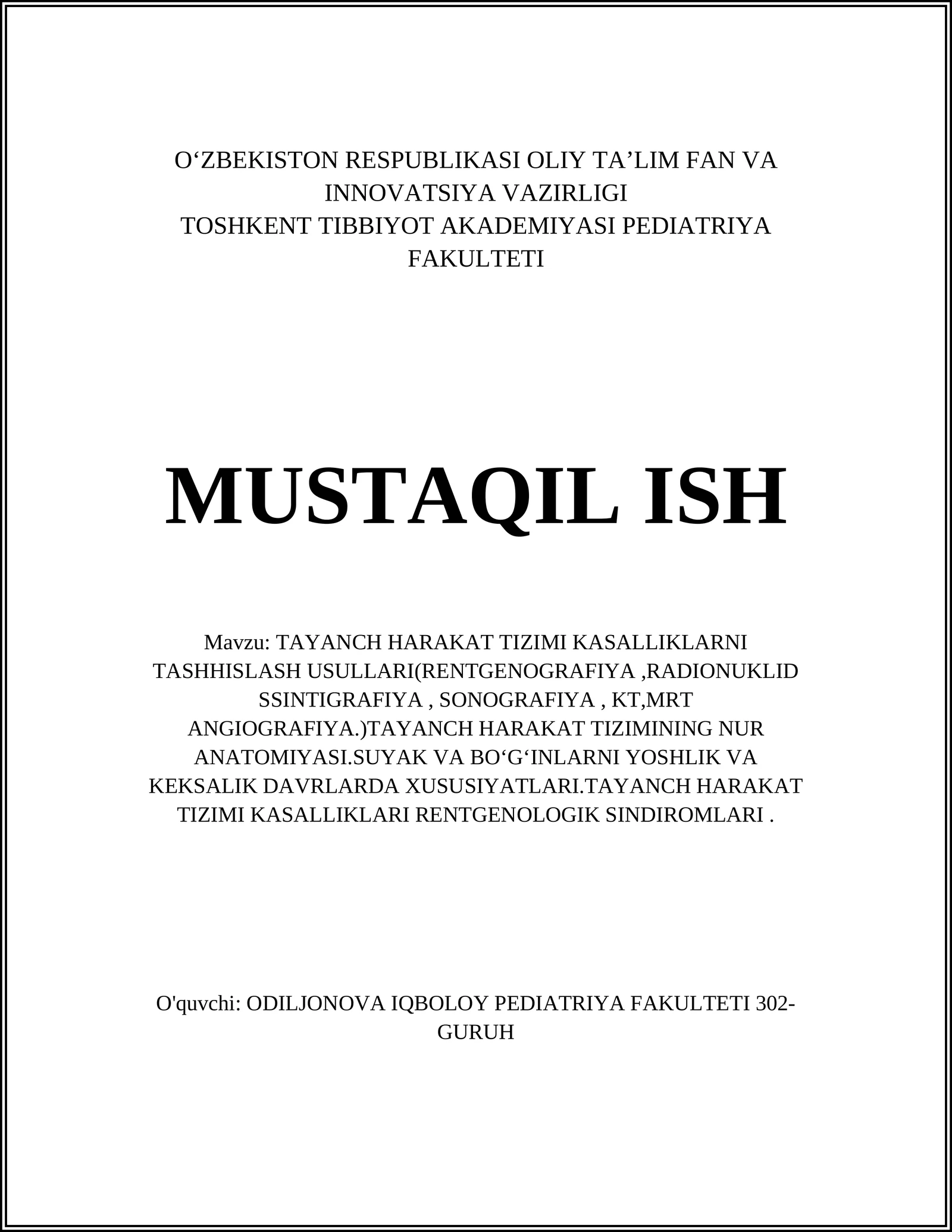 Tayanch Harakat Tizimi Kasalliklarni Tashhislash Usullari