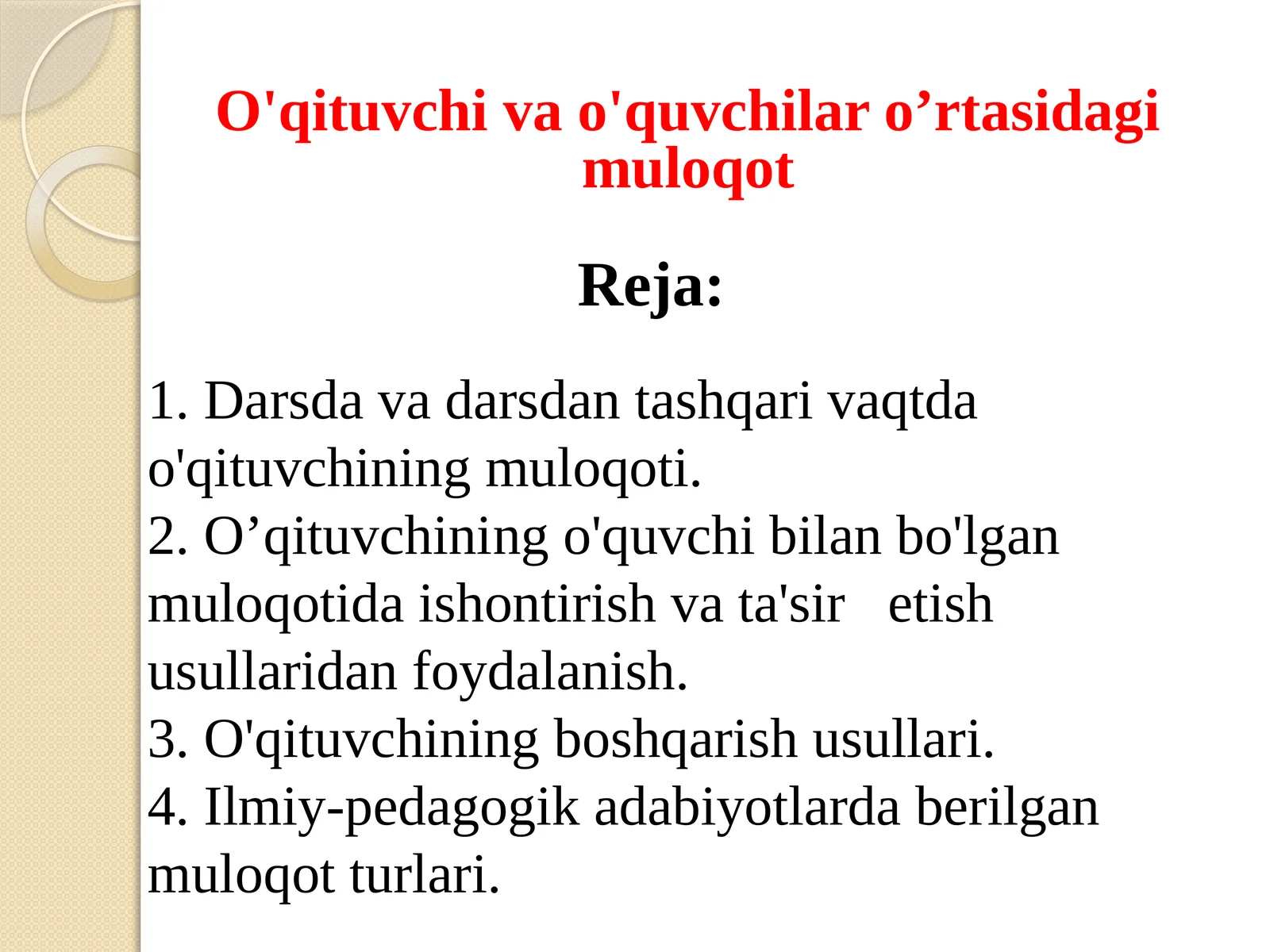 O'qituvchi va o'quvchilar o'rtasidagi muloqot