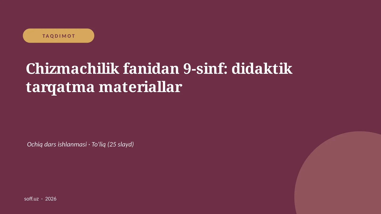 Chizmachilik fanidan 9-sinf: didaktik tarqatma materiallar
